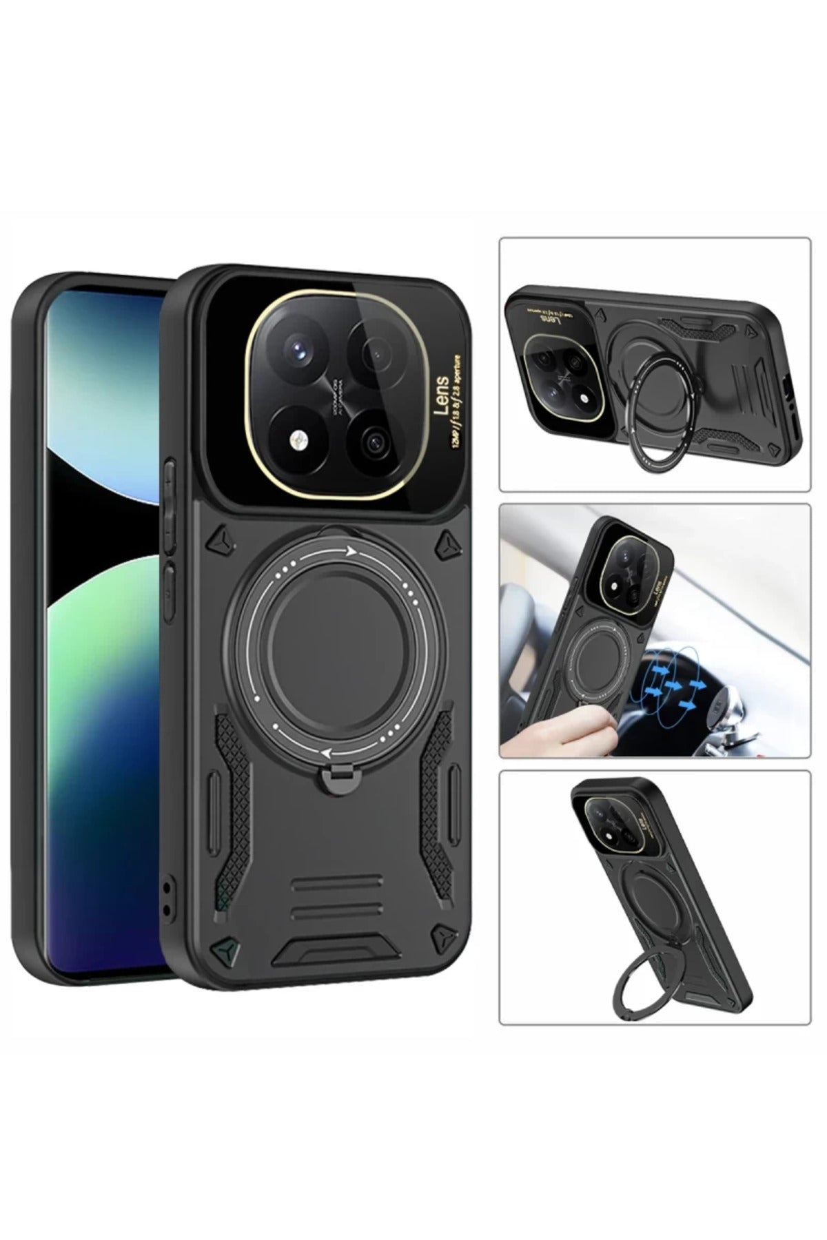Xiaomi Redmi Note 14 Pro Plus Uyumlu Kılıf Joy Lens Standlı Kapak - Siyah