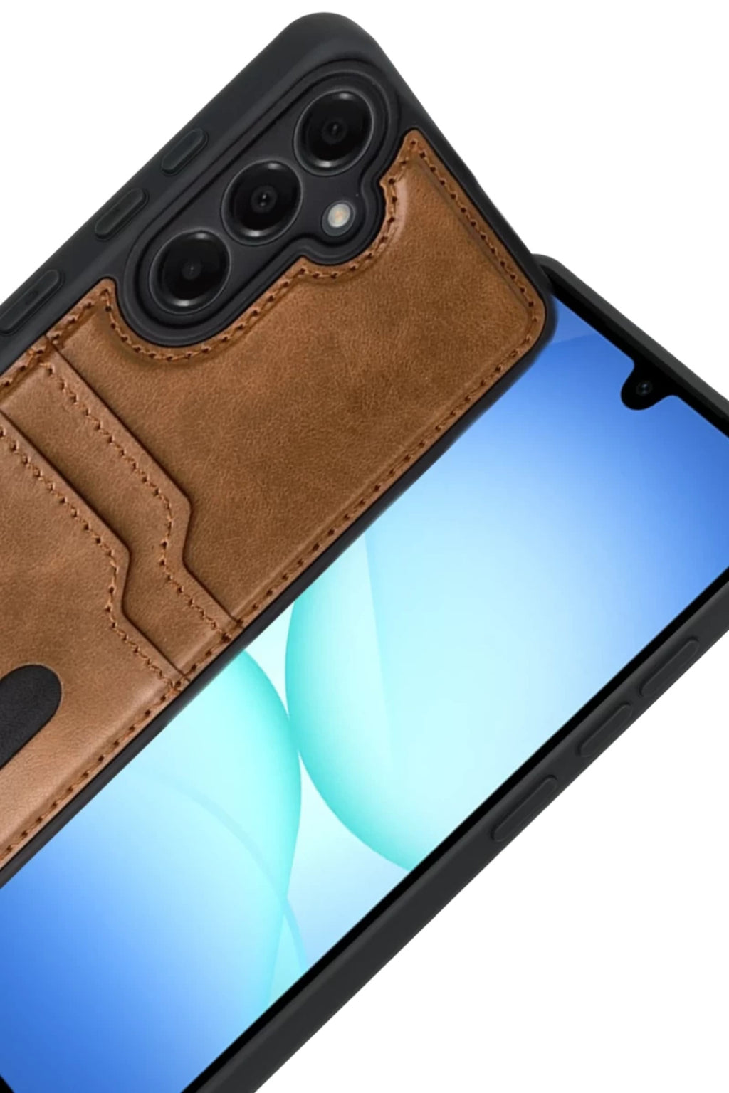 Samsung Galaxy A17 5G Uyumlu Sara Kartvizitli Deri Kılıf - Taba