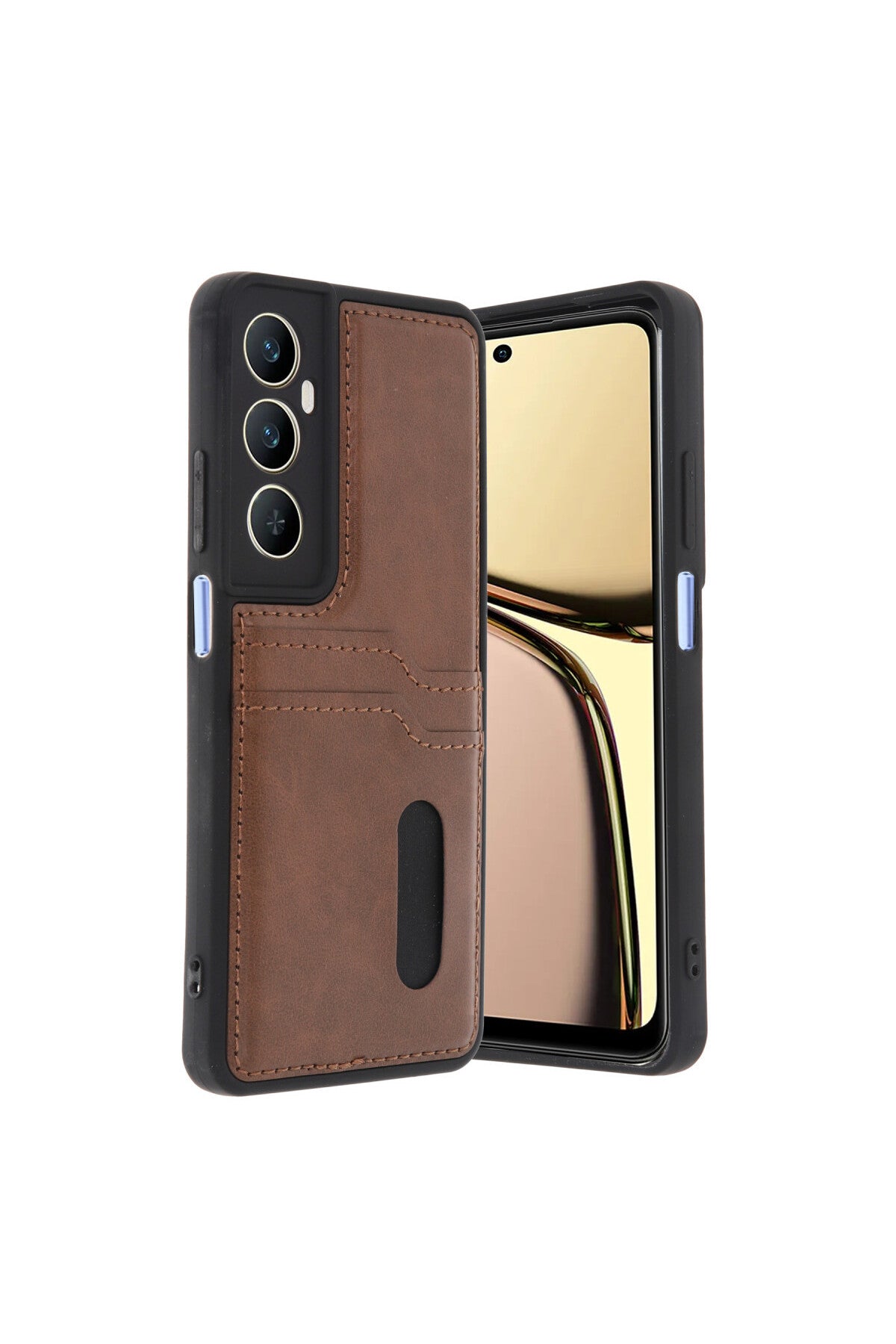 Realme C65 Uyumlu Sara Kartvizitli Deri Kılıf - Taba
