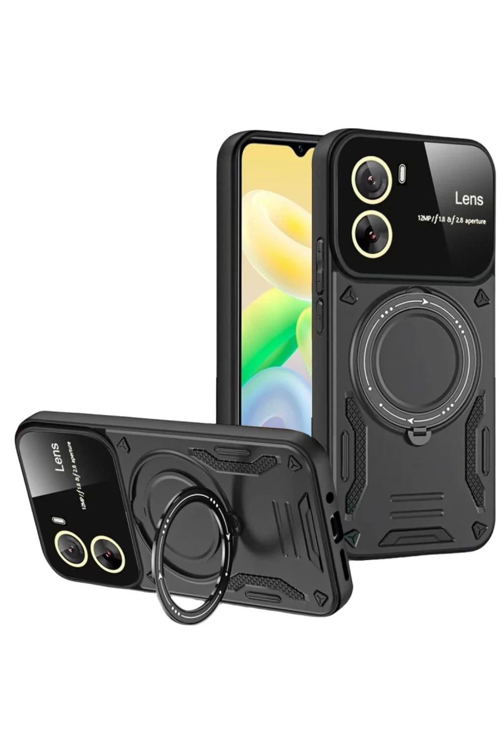 Vivo Y16 Uyumlu Kılıf Joy Lens Standlı Kapak - Siyah