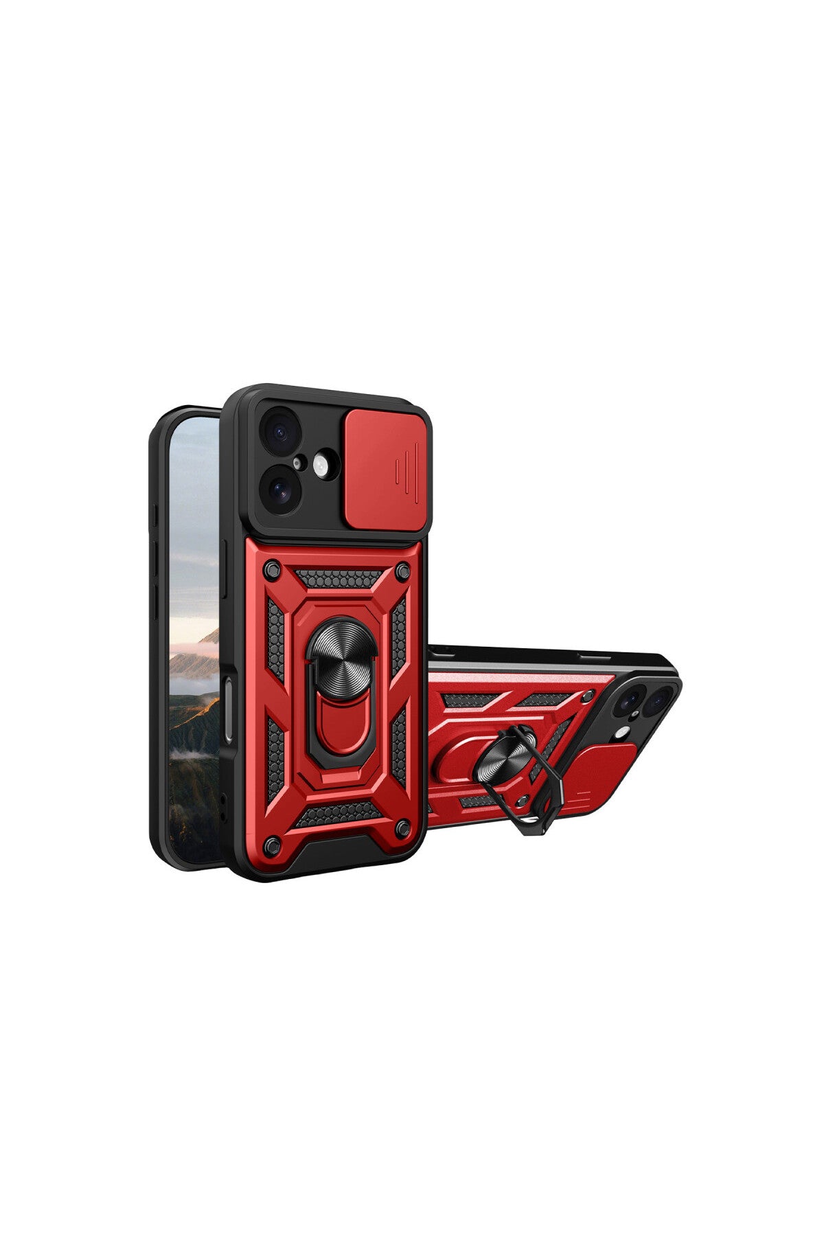 Apple iPhone 17 Uyumlu Pars Lens Yüzüklü Silikon - Kırmızı