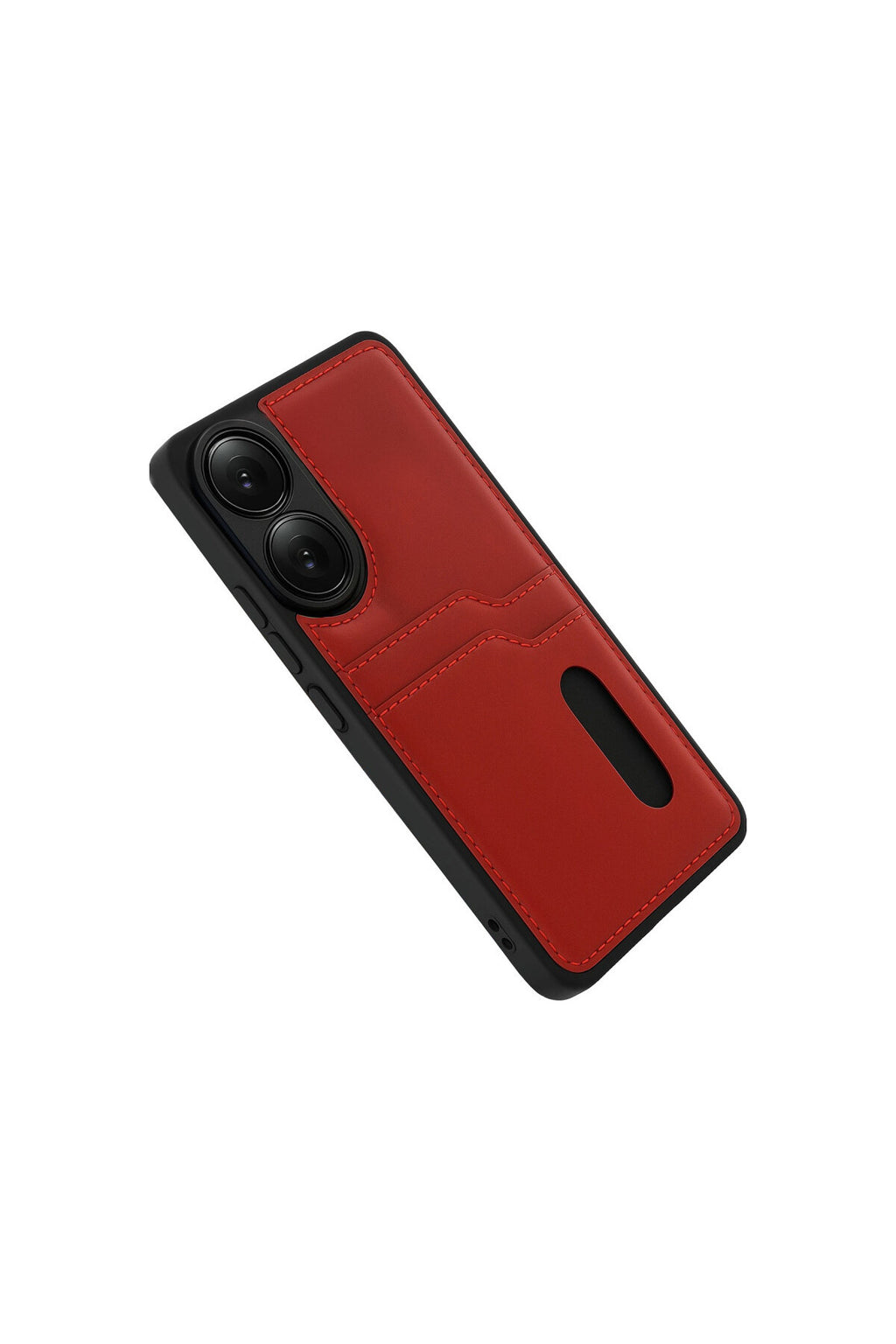 Oppo A38 Uyumlu Sara Kartvizitli Deri Kılıf - Kırmızı