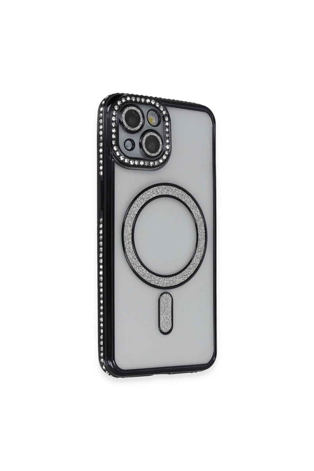 Apple iPhone 13 Uyumlu Kılıf Joke Simli Magneticsafe Kılıf - Siyah
