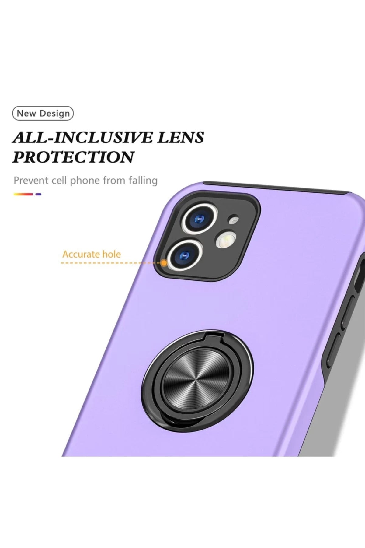 Apple iPhone 12 Uyumlu Kılıf Elit Yüzüklü Kapak - Mor