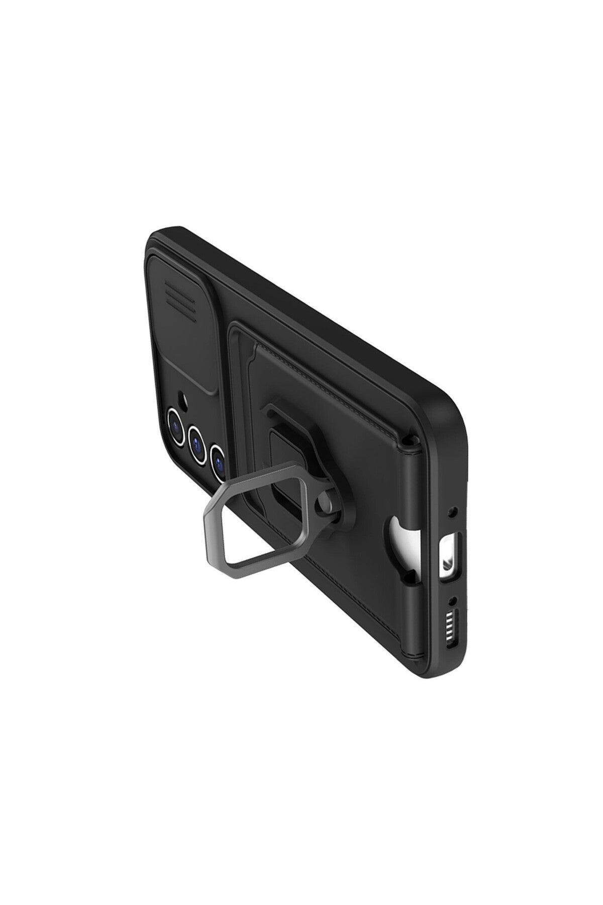 Samsung Galaxy A25 5G Uyumlu Kılıf Zuma Kartvizitli Yüzüklü Silikon - Siyah