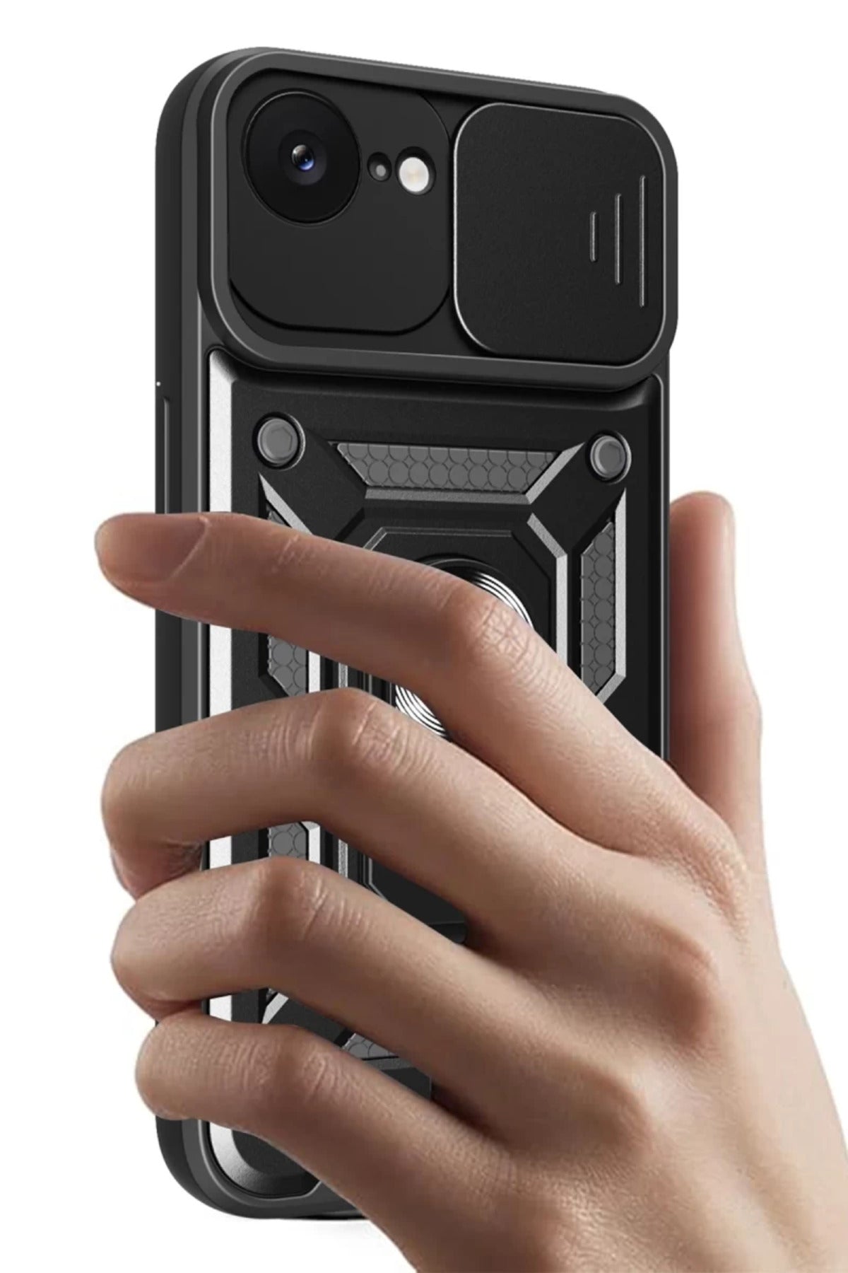 Apple iPhone 16E Uyumlu Kılıf Pars Lens Yüzüklü Silikon - Kırmızı