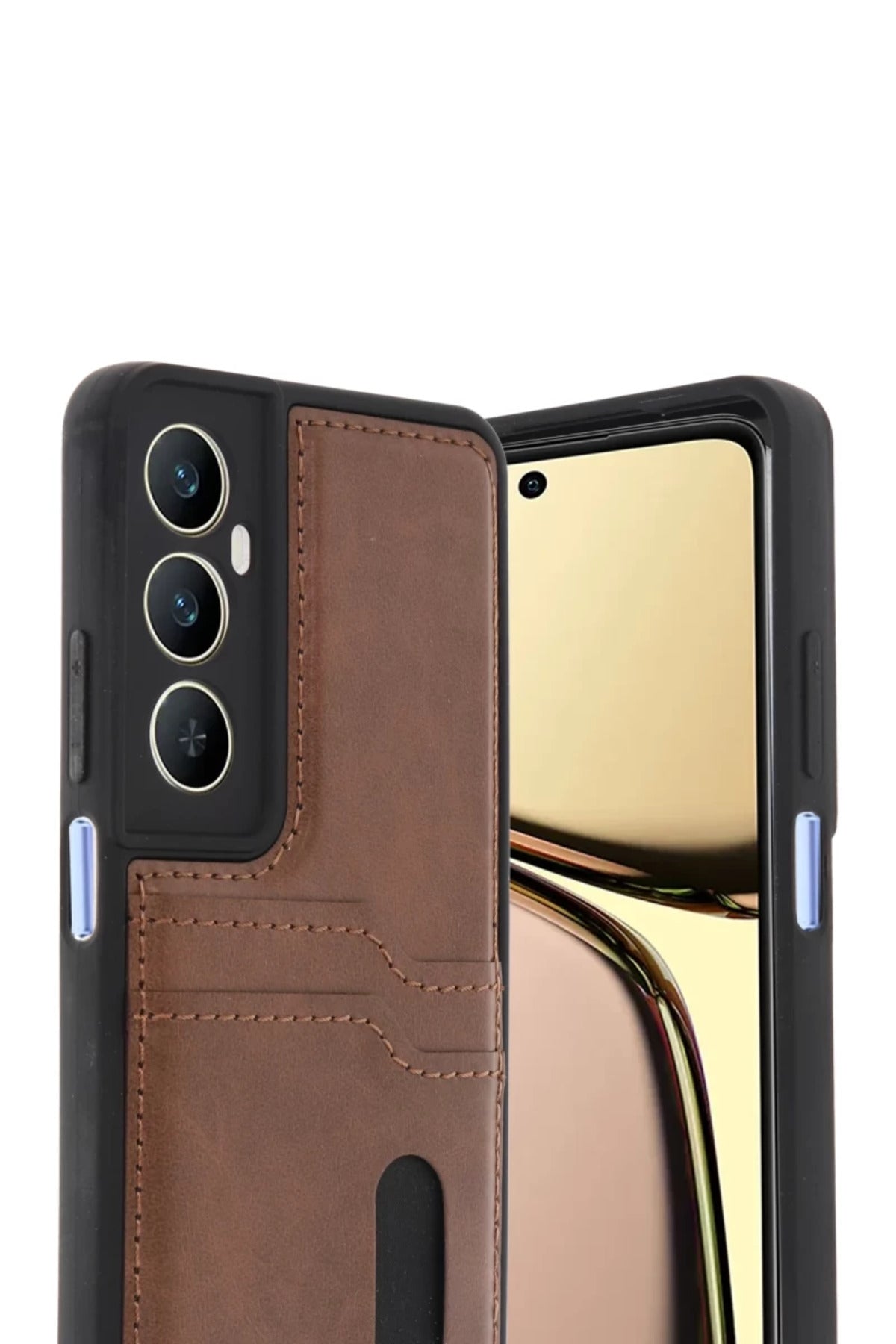 Realme C65 Uyumlu Sara Kartvizitli Deri Kılıf - Taba