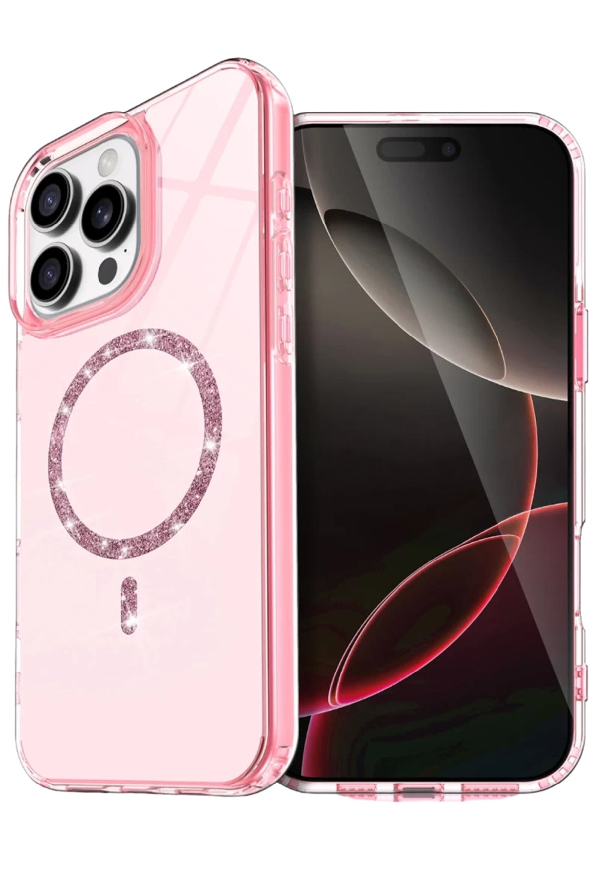 Apple iPhone 15 Pro Max Uyumlu Live Diamond Magsafe Kapak - Pembe