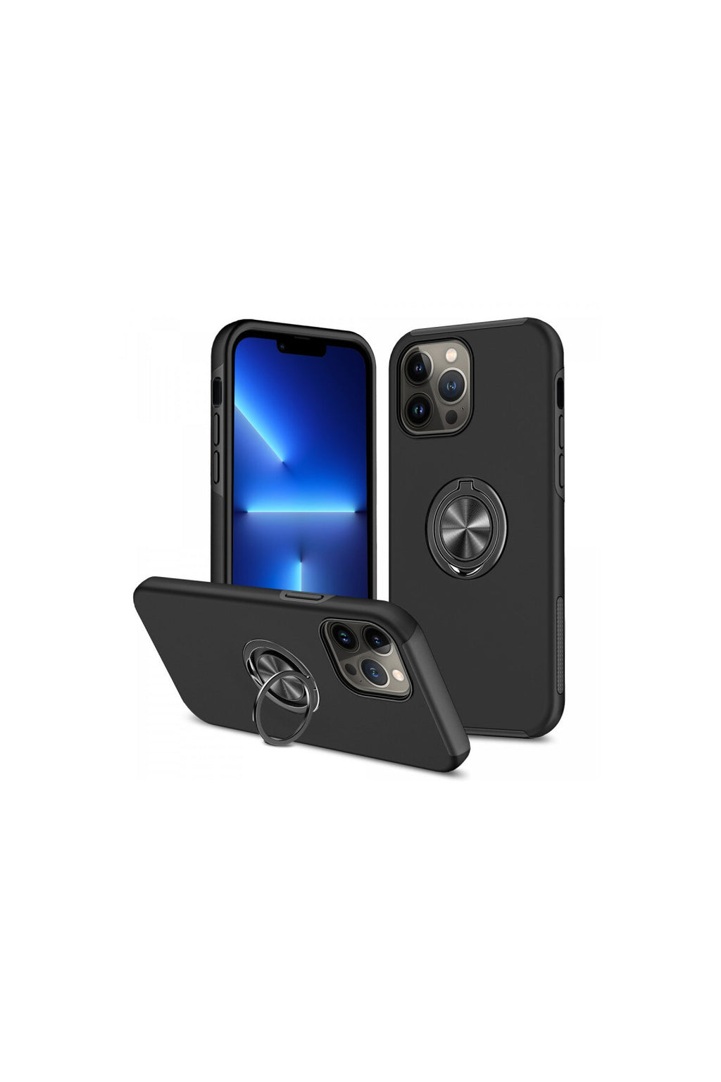 Apple iPhone 13 Pro Uyumlu Kılıf Elit Yüzüklü Kapak - Siyah