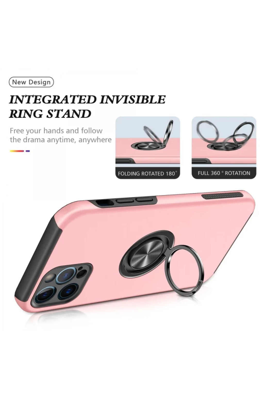 Apple iPhone 12 Pro Max Uyumlu Kılıf Elit Yüzüklü Kapak - Pembe