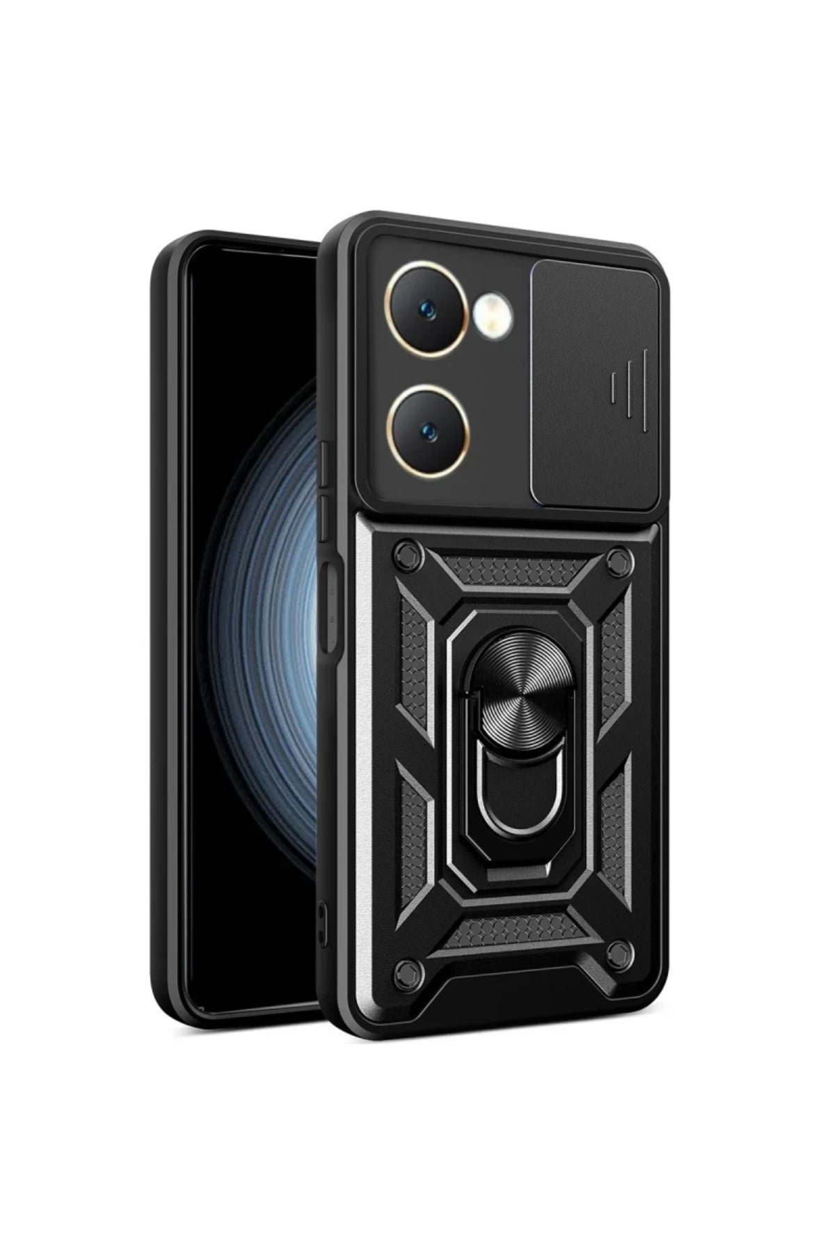 Vivo Y18 Uyumlu Kılıf Pars Lens Yüzüklü Silikon - Siyah