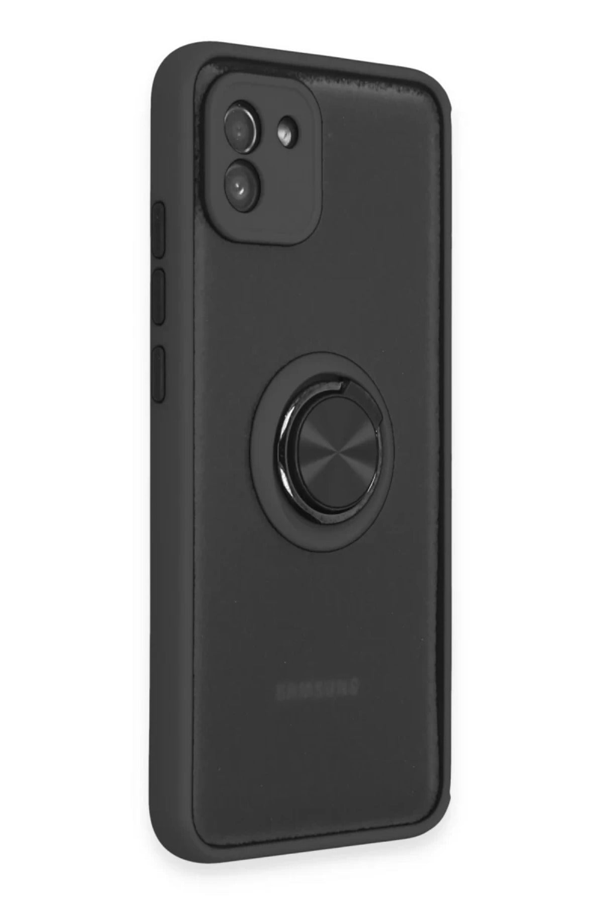 Samsung Galaxy A03 Uyumlu Kılıf Montreal Yüzüklü Silikon Kapak - Siyah