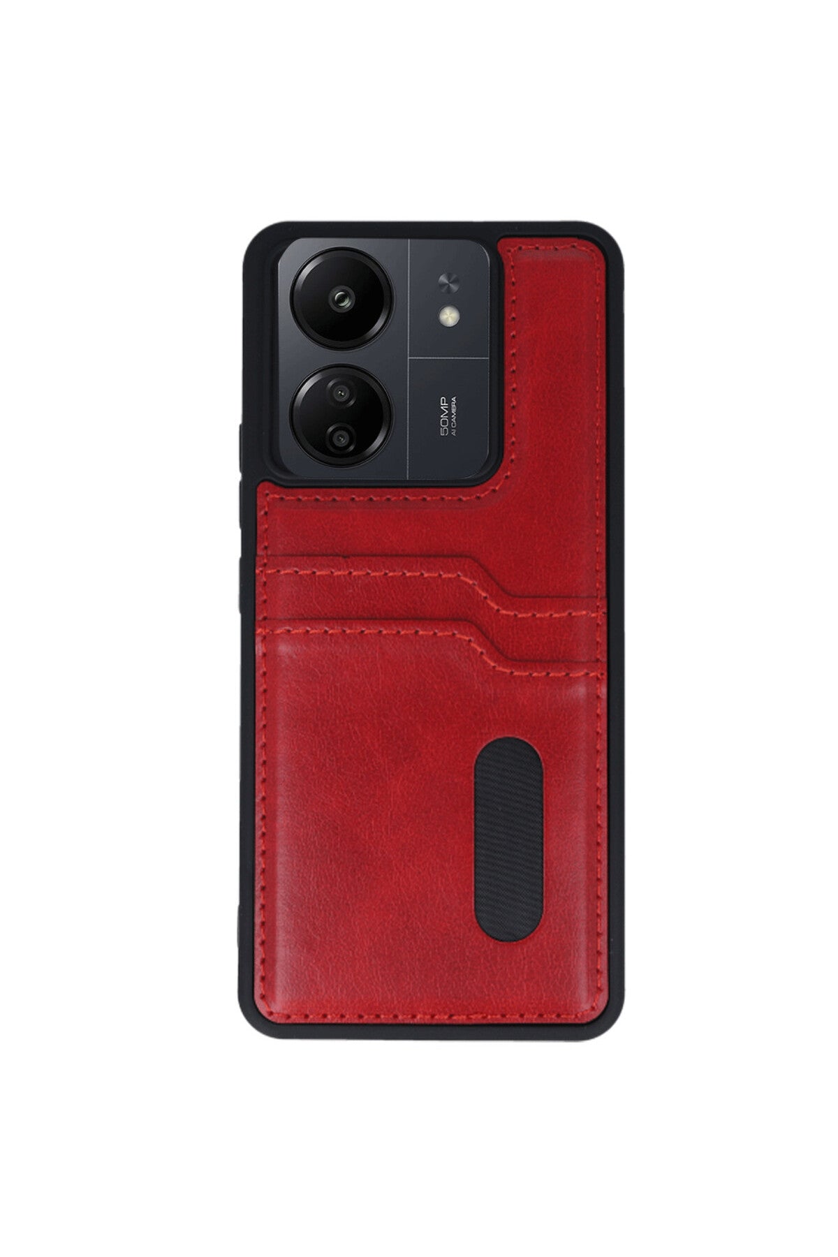 Xiaomi Redmi 13C Uyumlu Kılıf Sara Kartvizitli Deri Kılıf - Kırmızı