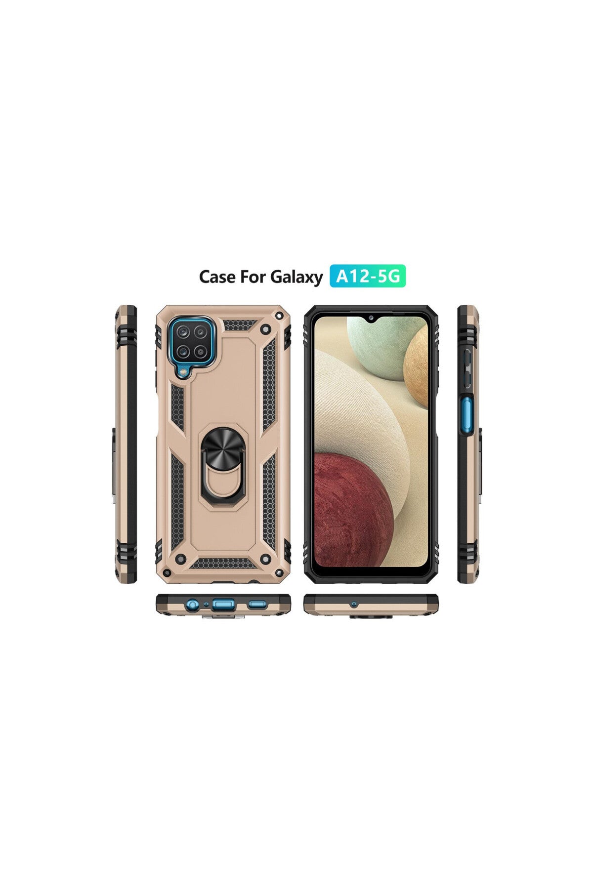 Samsung Galaxy A22 Uyumlu Kılıf Sofya Yüzüklü Silikon Kapak - Gold