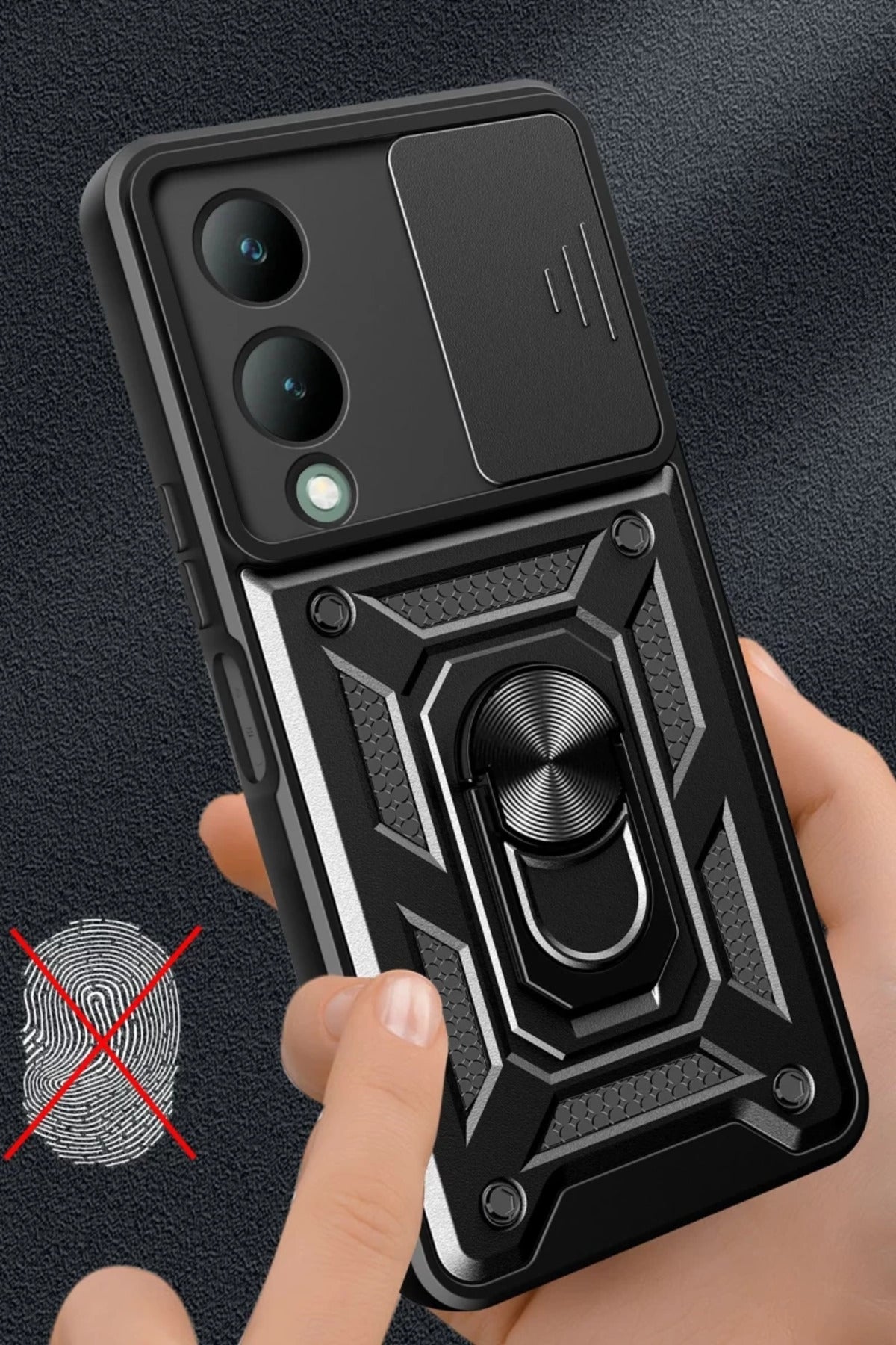 Vivo Y17S Uyumlu Kılıf Pars Lens Yüzüklü Silikon - Yeşil