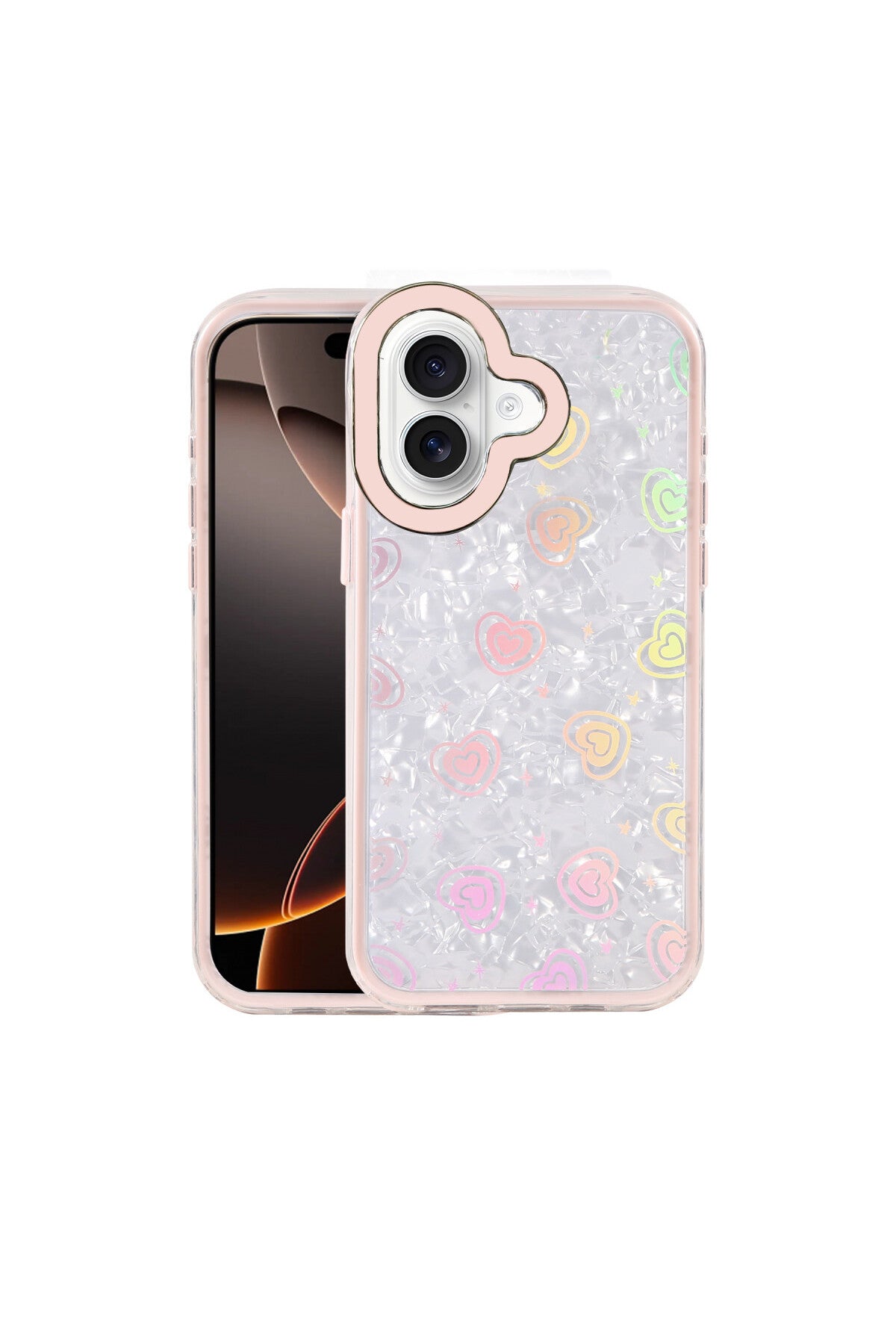 Apple iPhone 16 Uyumlu Lumi Desenli Kapak - Pembe