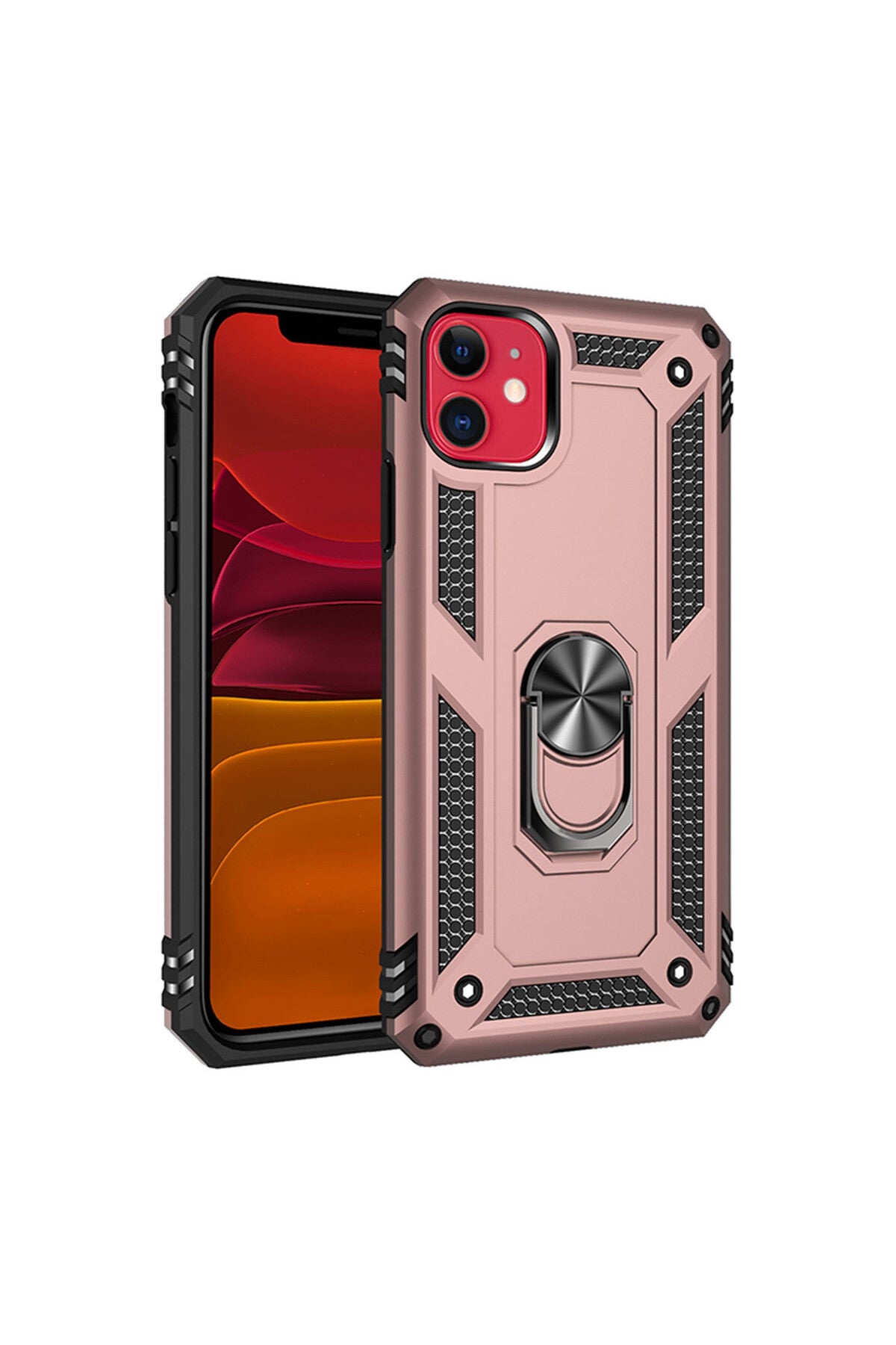 Apple iPhone 11 Uyumlu Kılıf Sofya Yüzüklü Silikon Kapak - Rose