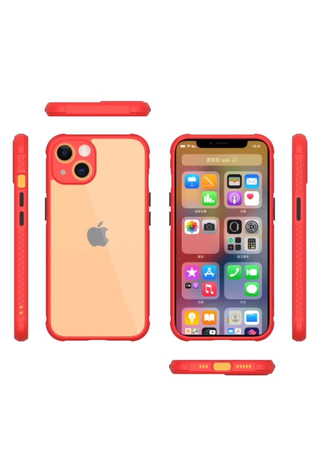 Apple iPhone 13 Mini Uyumlu Kılıf Miami Şeffaf Silikon - Kırmızı