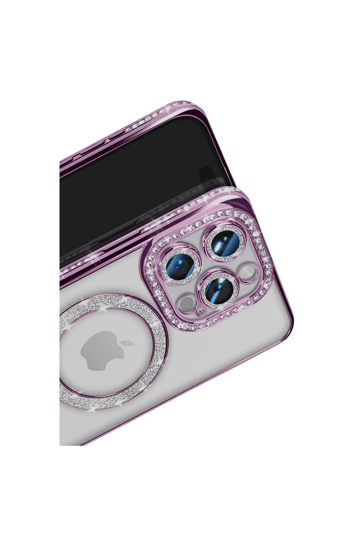 Apple iPhone 16 Pro Max Uyumlu Kılıf Joke Simli Magneticsafe Kılıf - Derin Mor
