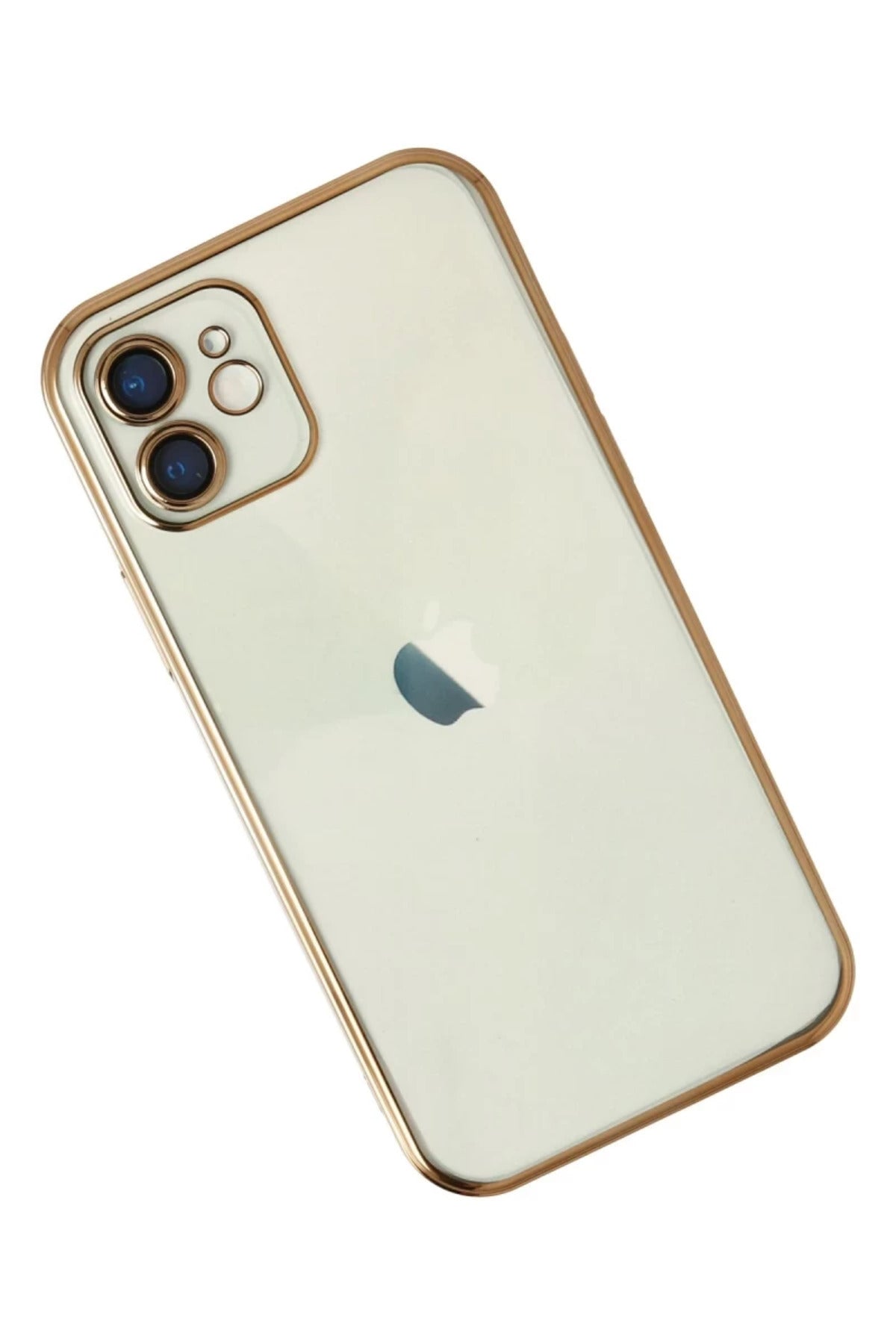 Apple iPhone 12 Uyumlu Kılıf Lensli Silikon - Gold