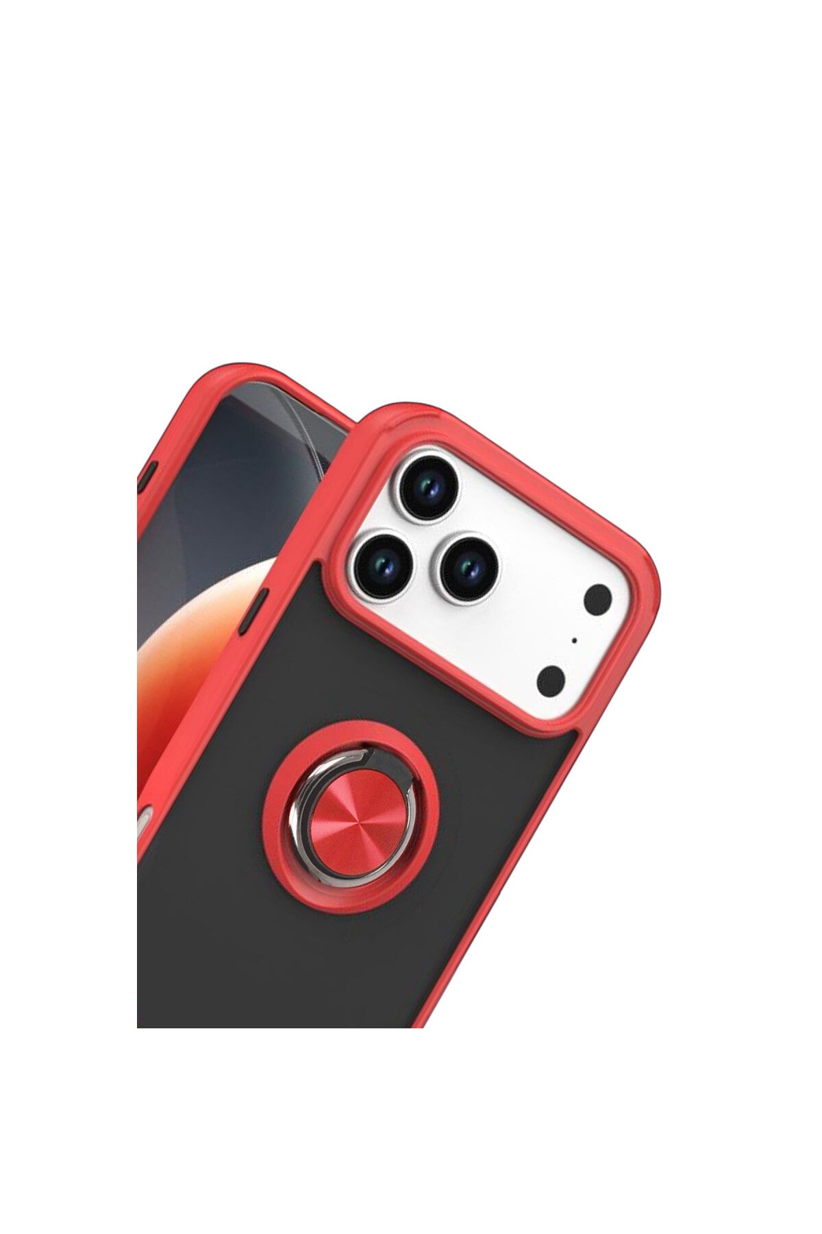 Apple iPhone 17 Pro Uyumlu Montreal Yüzüklü Silikon Kapak - Kırmızı