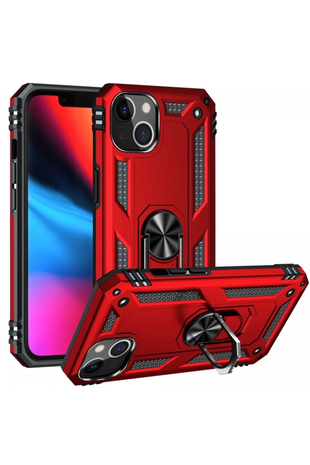 Apple iPhone 14 Plus Uyumlu Kılıf Sofya Yüzüklü Silikon Kapak - Kırmızı