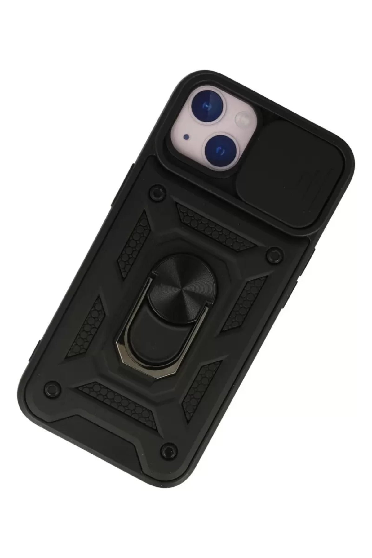 Apple iPhone 15 Uyumlu Kılıf Pars Lens Yüzüklü Silikon - Siyah