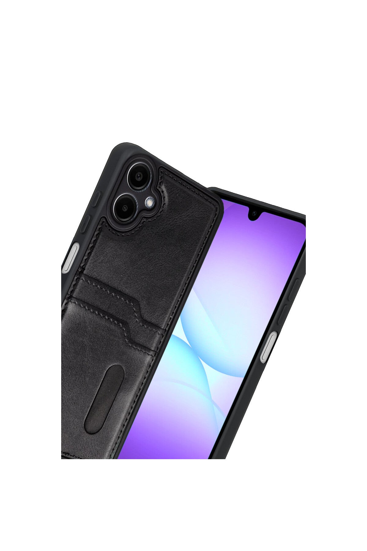 Samsung Galaxy A07 4G Uyumlu Sara Kartvizitli Deri Kılıf - Siyah