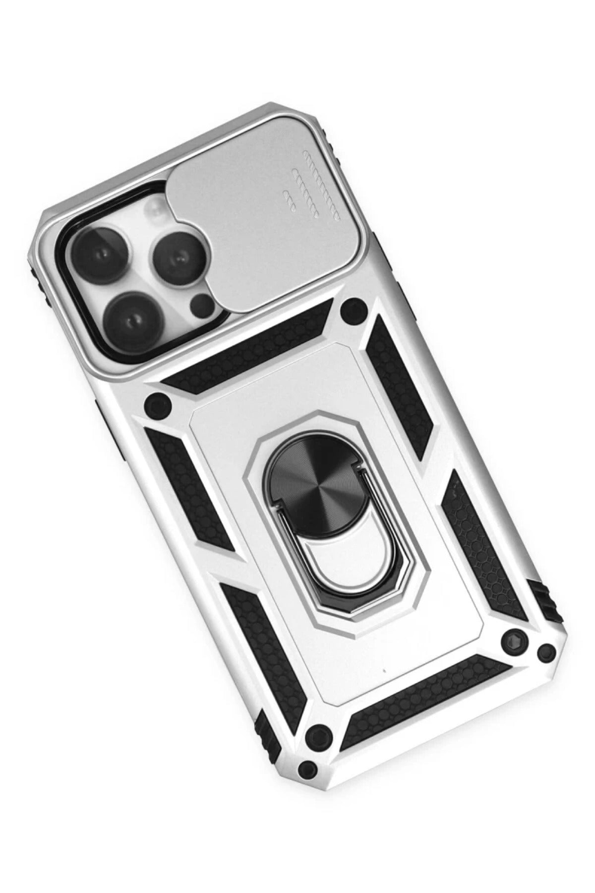 Apple iPhone 14 Pro Uyumlu Kılıf Pars Lens Yüzüklü Silikon - Gümüş