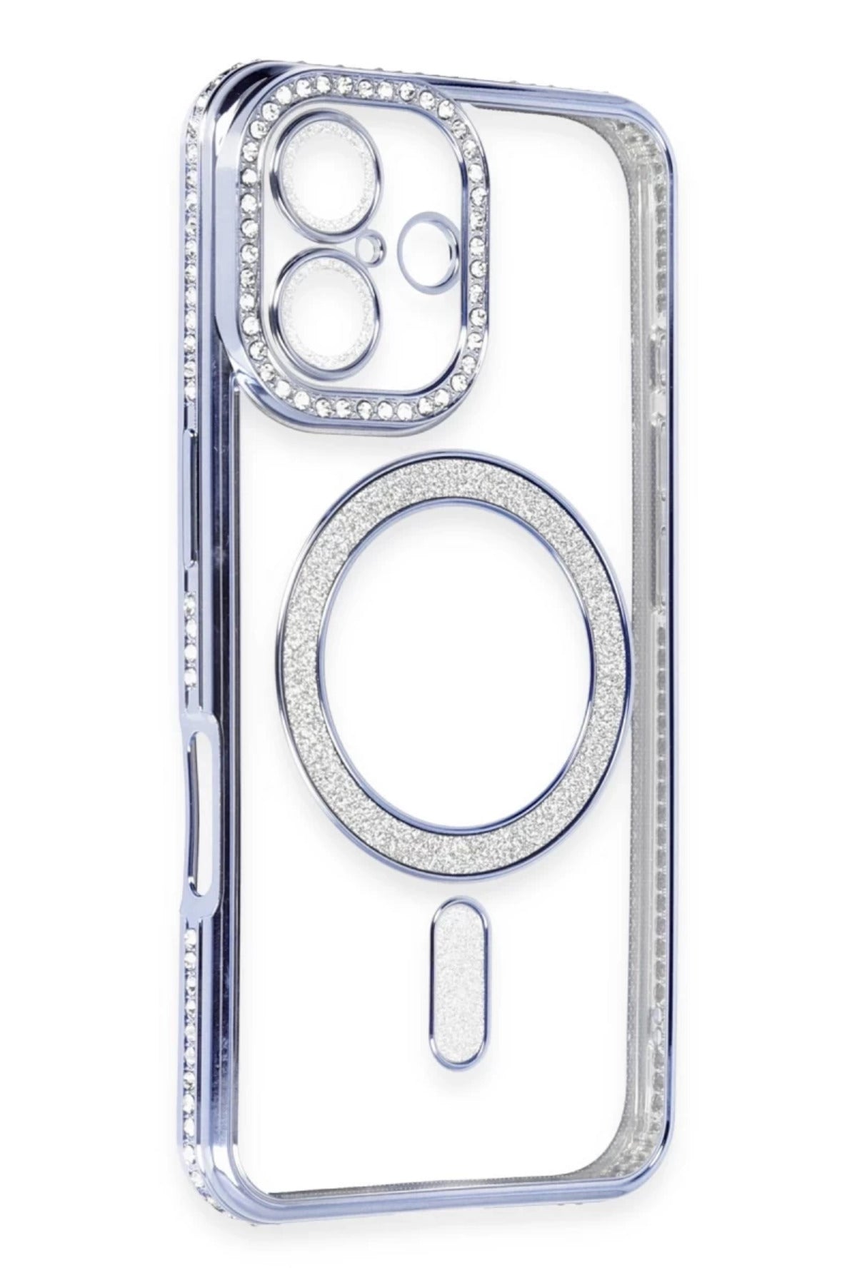 Apple iPhone 16 Uyumlu Kılıf Joke Simli Magneticsafe Kılıf - Mavi