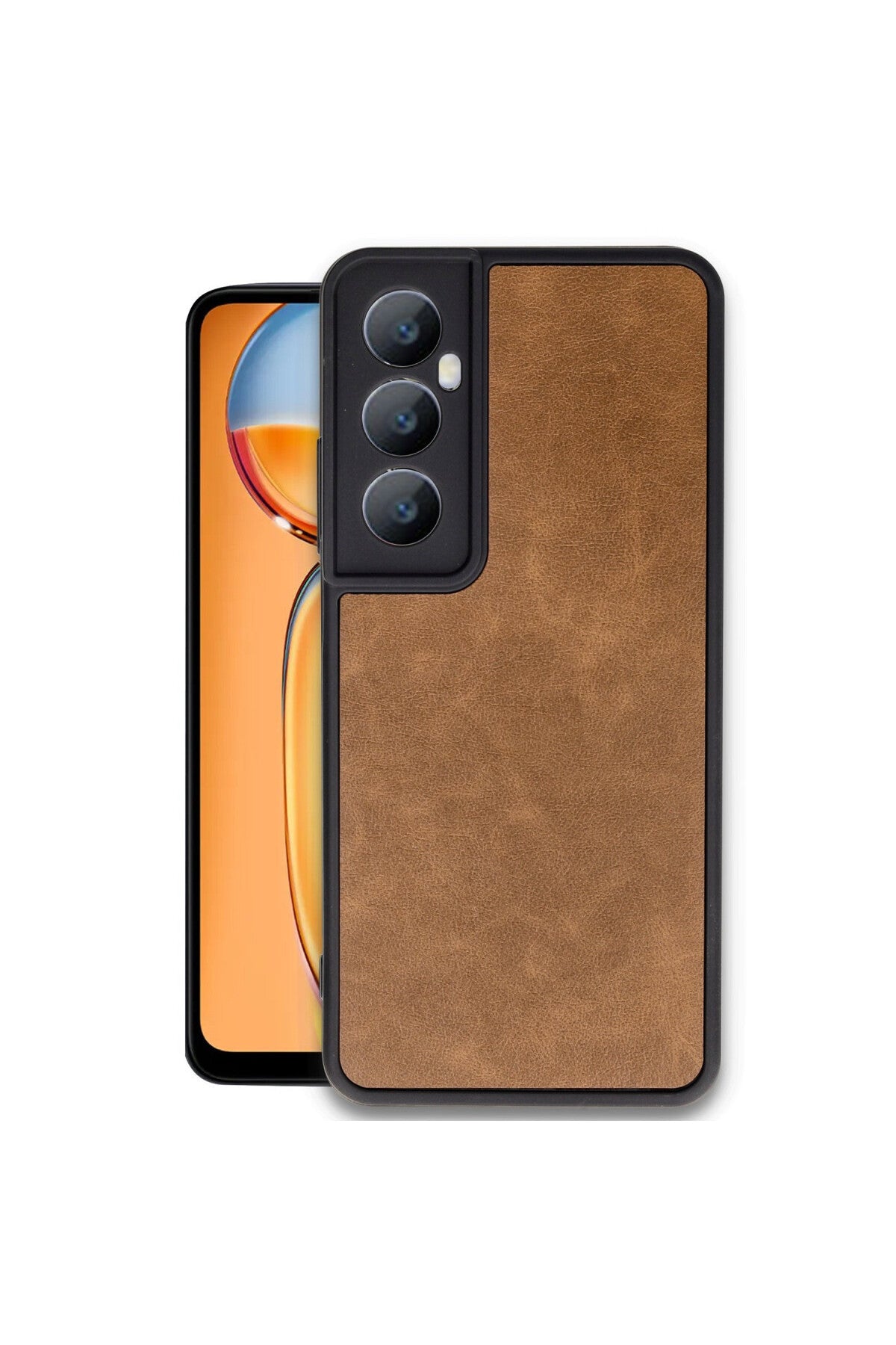 Realme C65 Uyumlu Kılıf Aras Deri Kapak - Taba