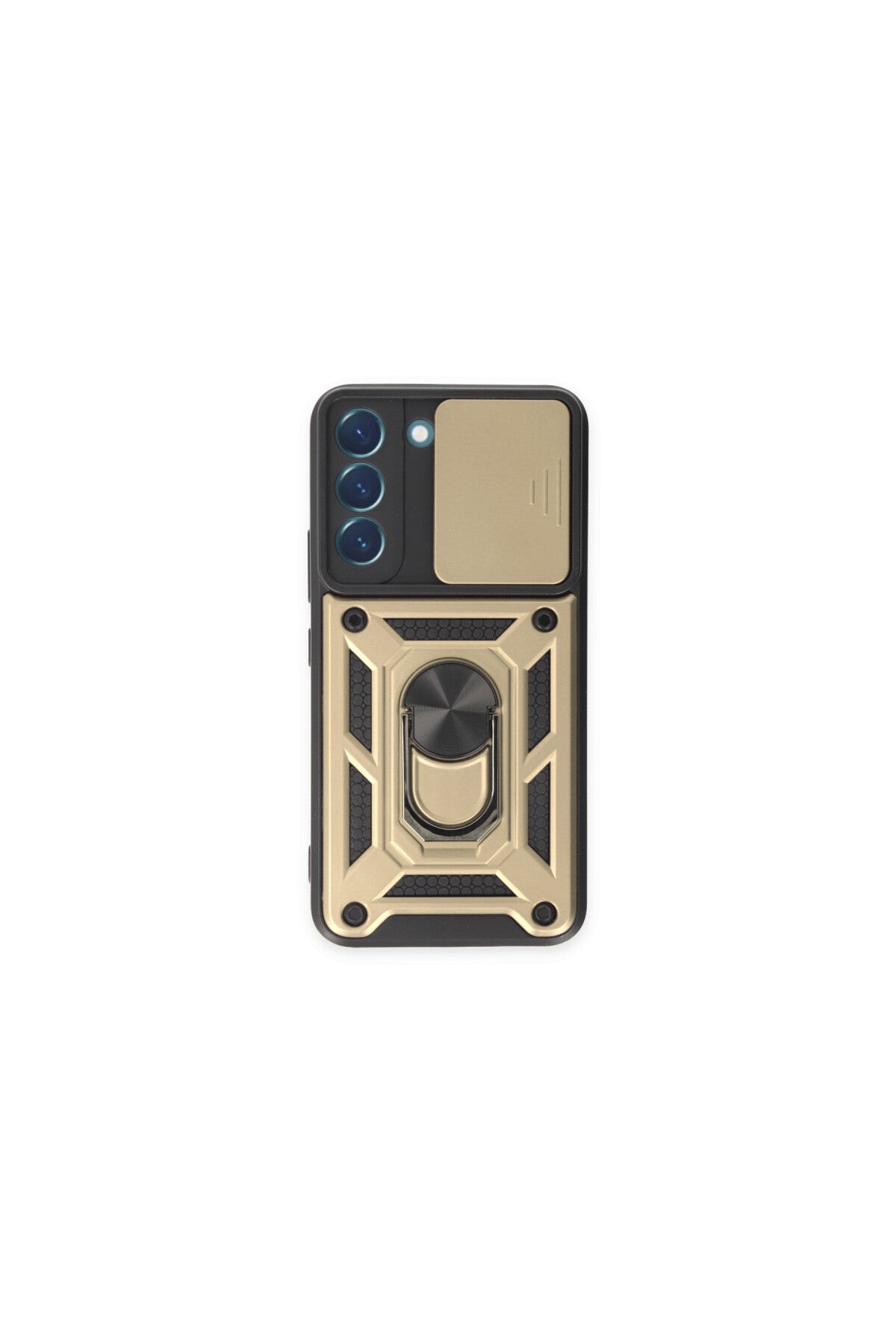 Samsung Galaxy S23 Uyumlu Kılıf Pars Lens Yüzüklü Silikon - Gold