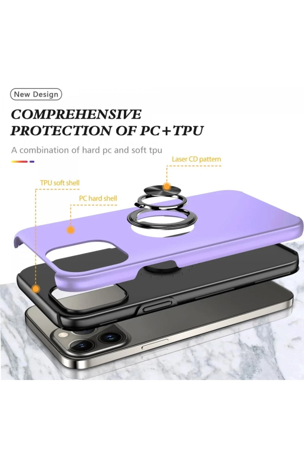 Apple iPhone 13 Pro Max Uyumlu Kılıf Elit Yüzüklü Kapak - Mor