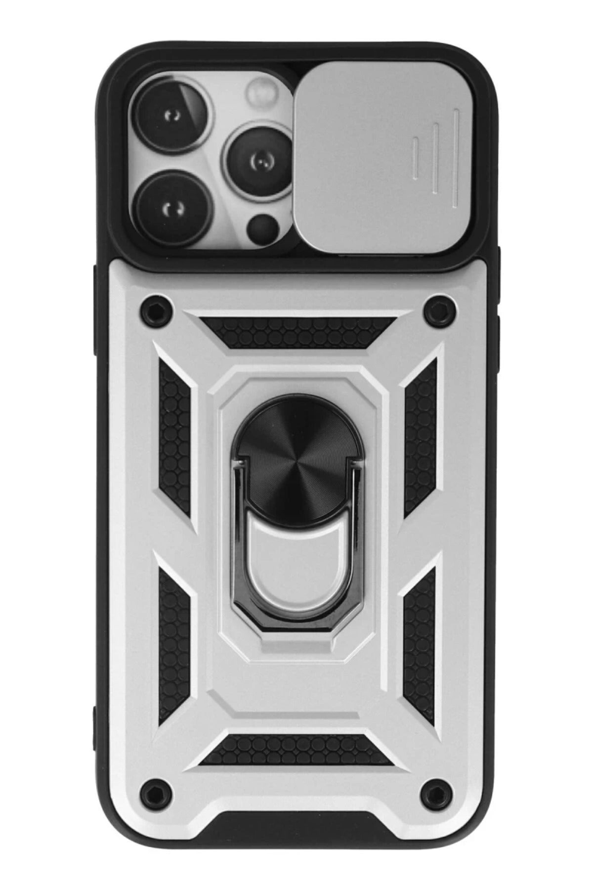 Apple iPhone 13 Pro Max Uyumlu Kılıf Pars Lens Yüzüklü Silikon - Gümüş