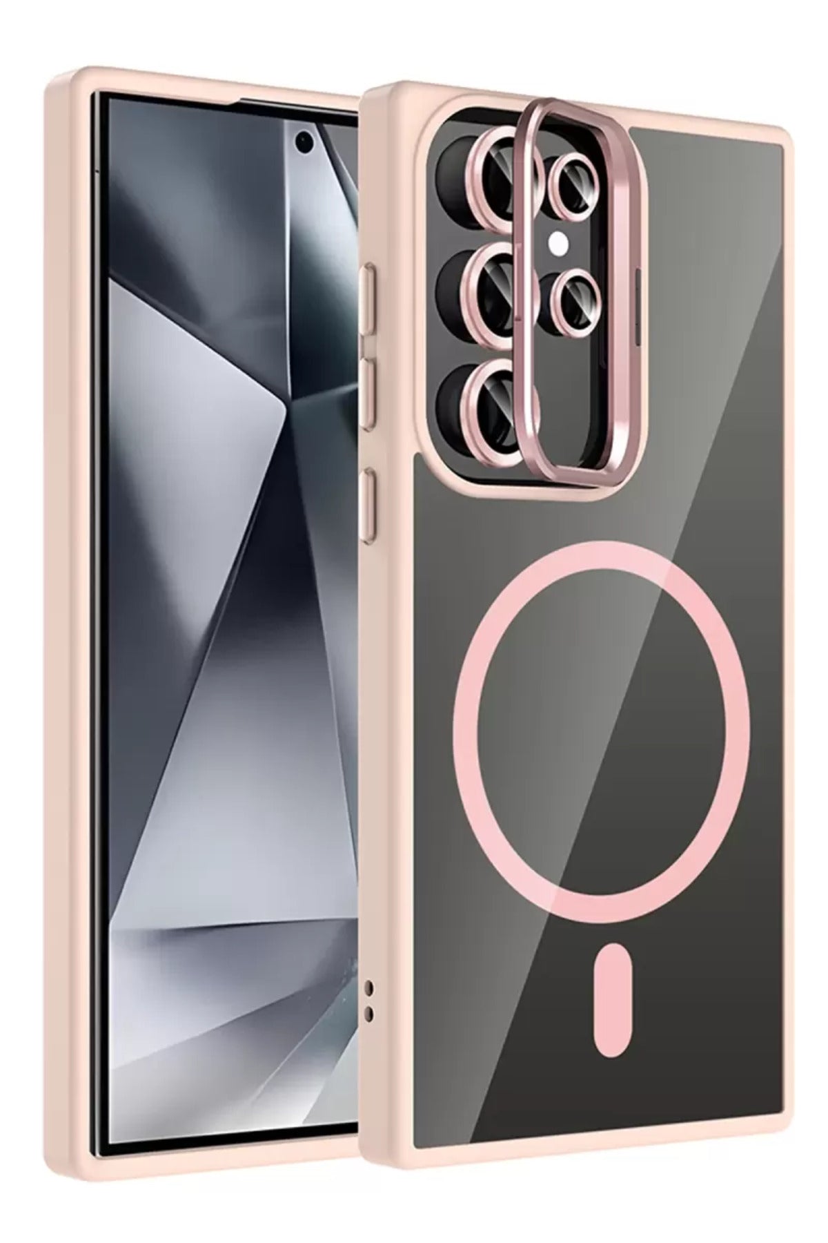 Joko Samsung Galaxy S23 Ultra Uyumlu Remim Lensli Magsafe Standlı Kapak - Pembe