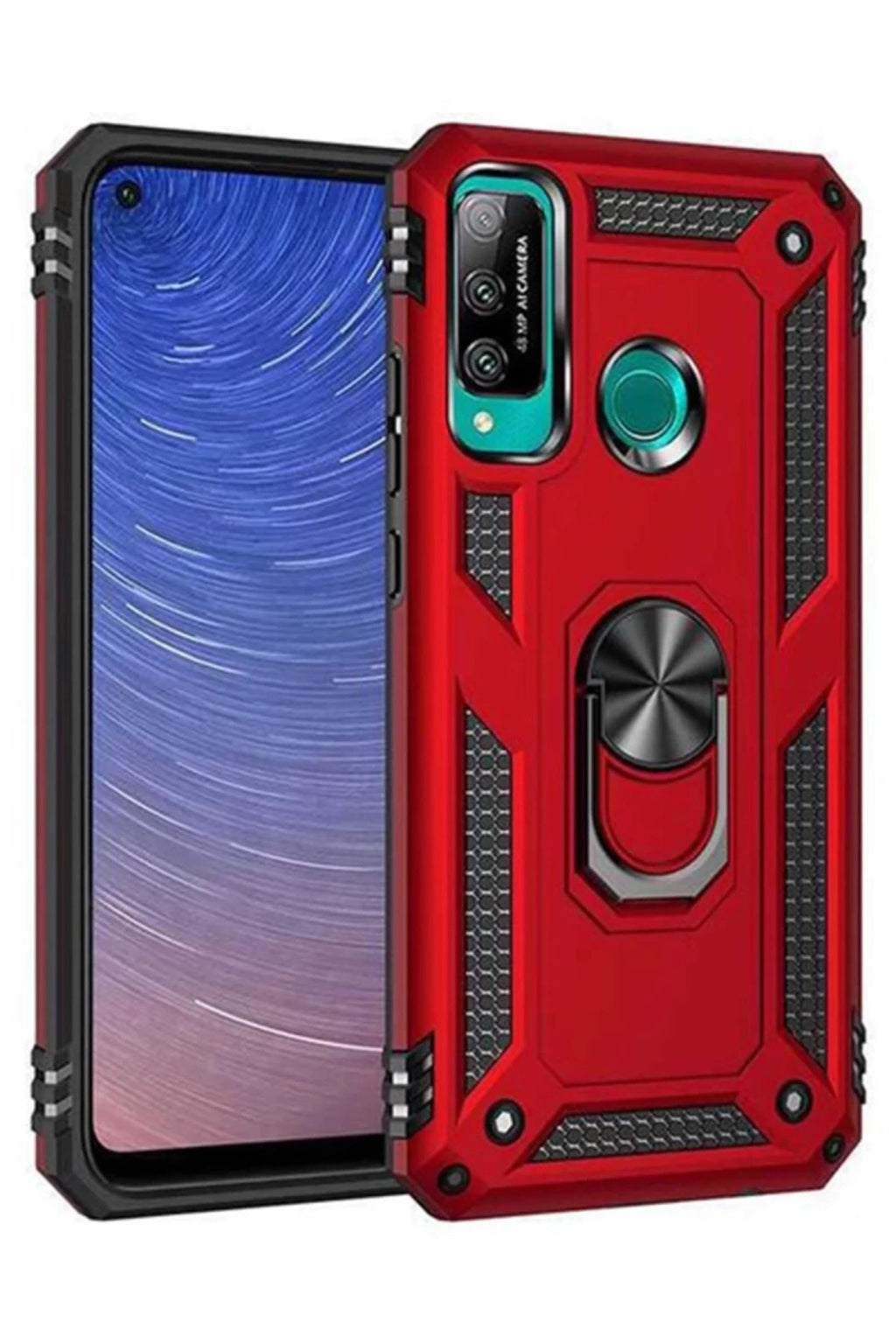Huawei P40 Lite Uyumlu E Kılıf Sofya Yüzüklü Silikon Kapak - Kırmızı