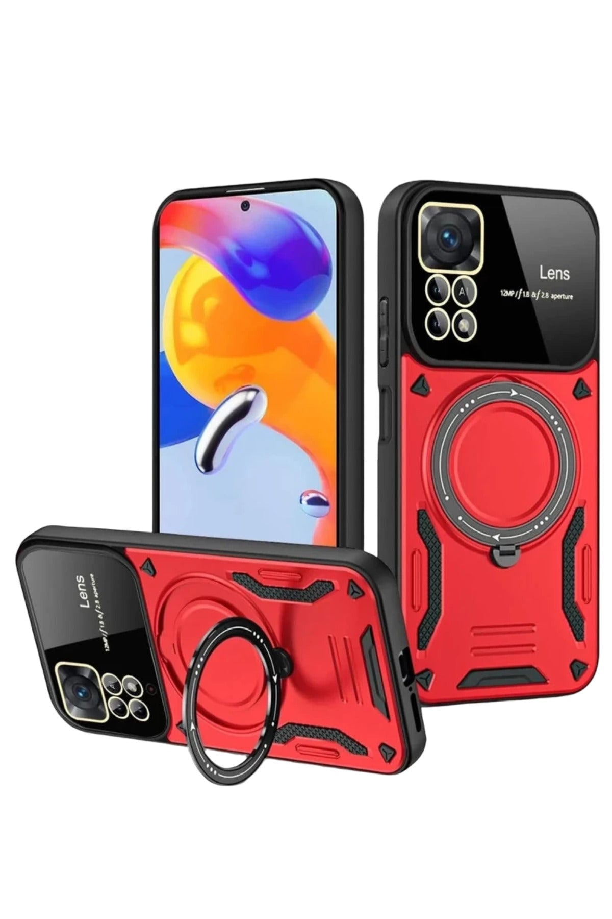Realme 11 Pro Plus Uyumlu Joy Lens Standlı Kapak - Kırmızı