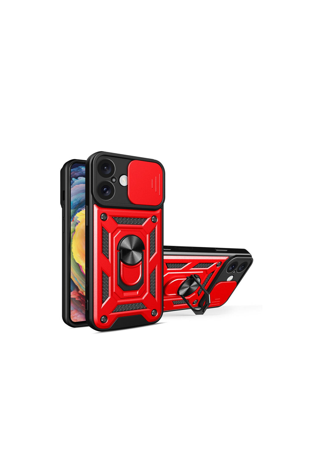 Apple iPhone 16 Uyumlu Kılıf Pars Lens Yüzüklü Silikon - Kırmızı