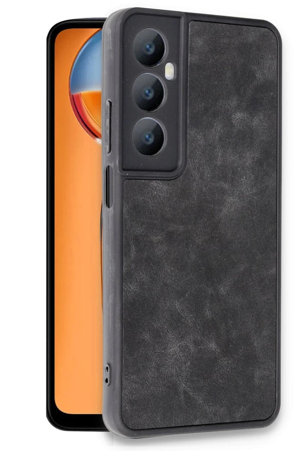 Realme C65 Uyumlu Kılıf Aras Deri Kapak - Siyah