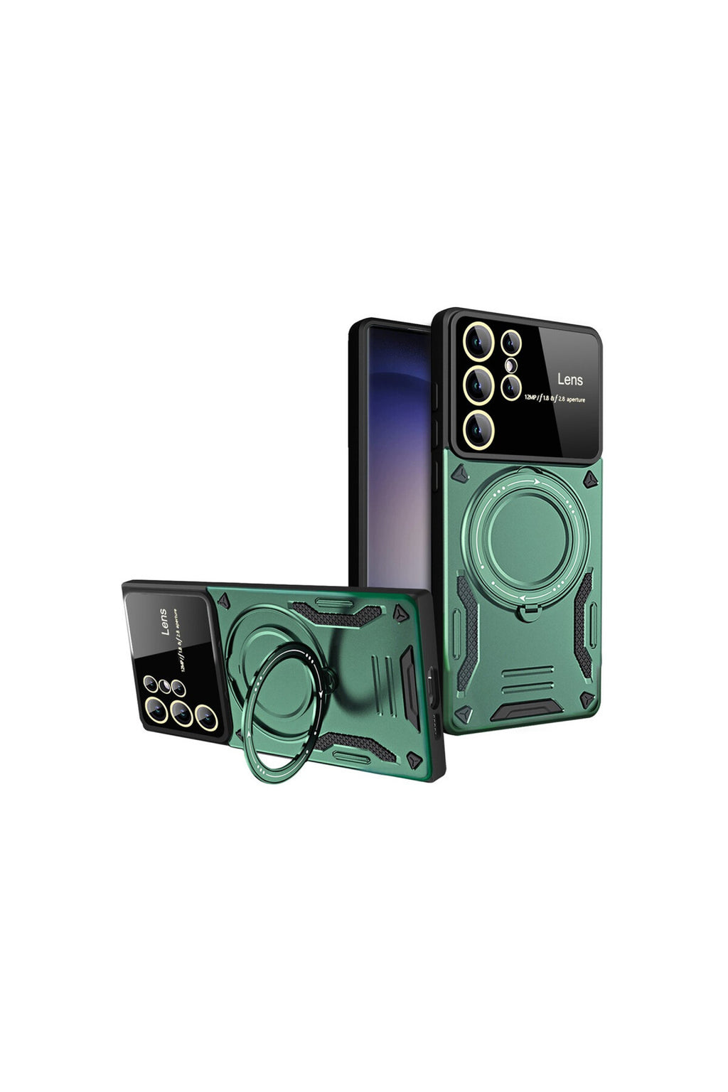 Samsung Galaxy S25 Ultra Uyumlu Kılıf Joy Lens Standlı Kapak - Koyu Yeşil