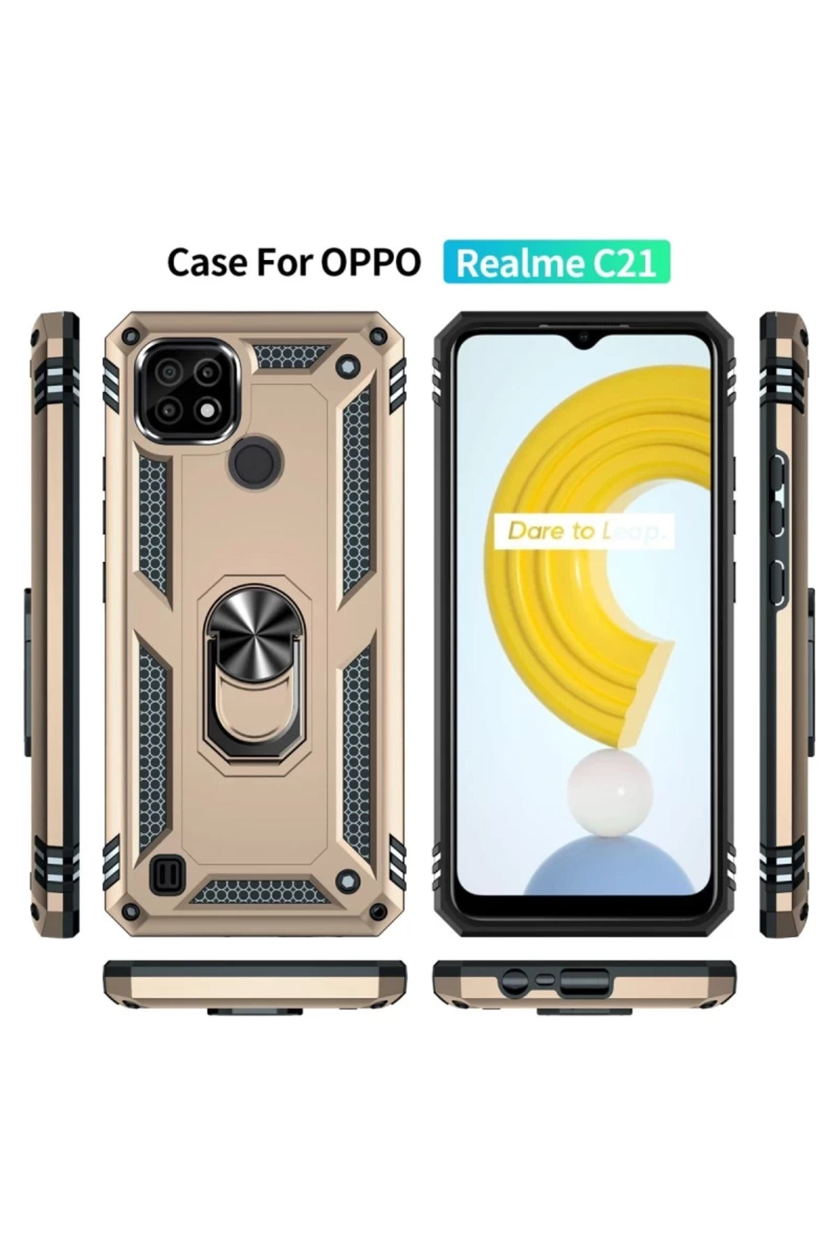 Realme C21 Uyumlu Kılıf Sofya Yüzüklü Silikon Kapak - Gold