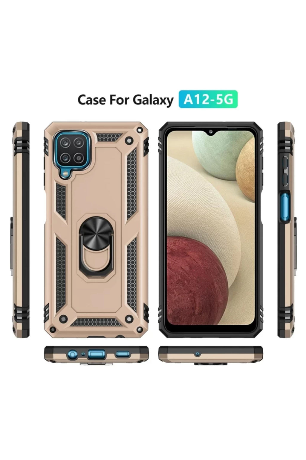 Samsung Galaxy A22 Uyumlu Kılıf Sofya Yüzüklü Silikon Kapak - Gold