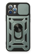 Apple iPhone 12 Pro Uyumlu Kılıf Pars Lens Yüzüklü Silikon - Yeşil