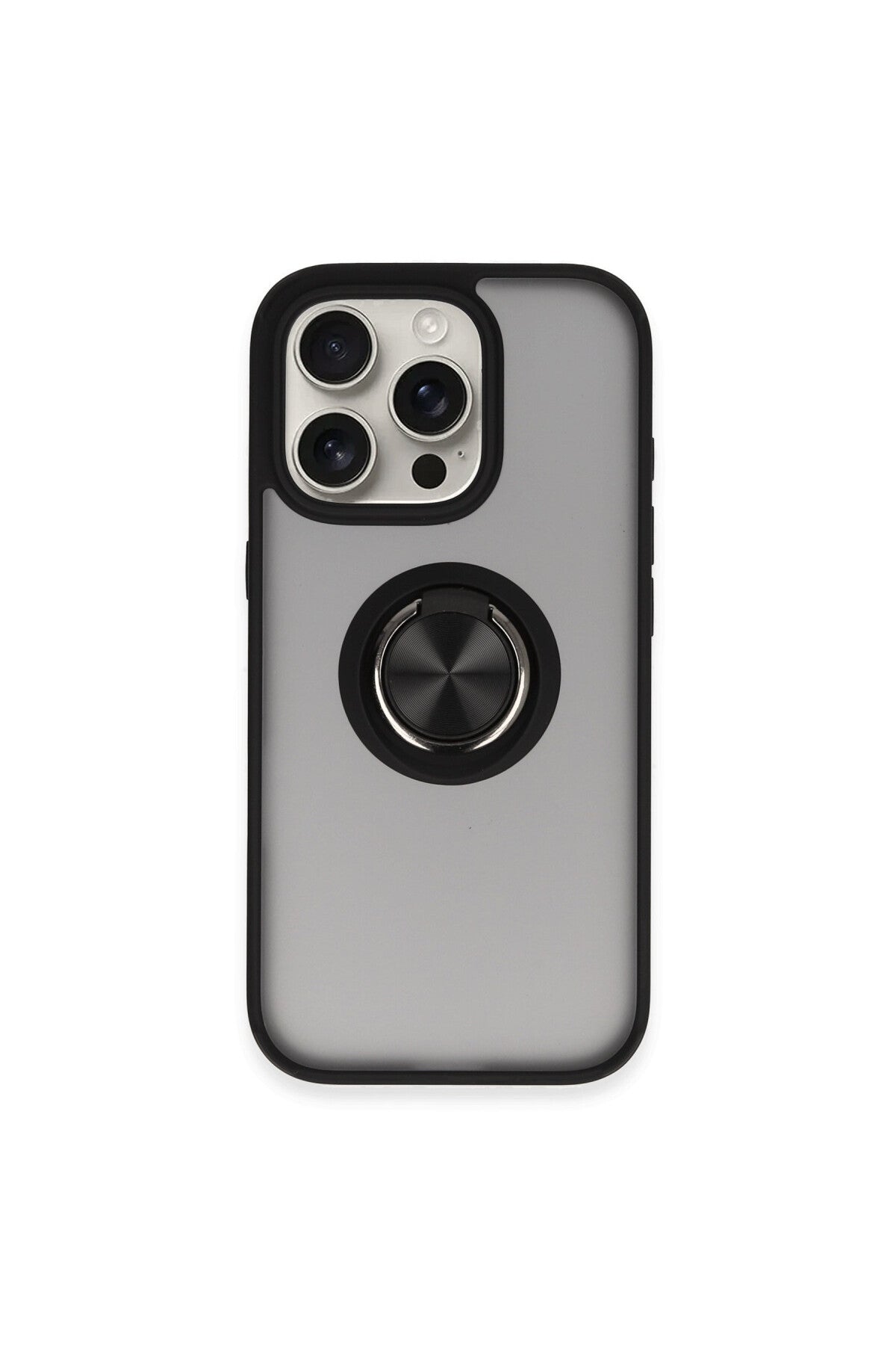 Apple iPhone 16 Pro Uyumlu Kılıf Montreal Yüzüklü Silikon Kapak - Siyah