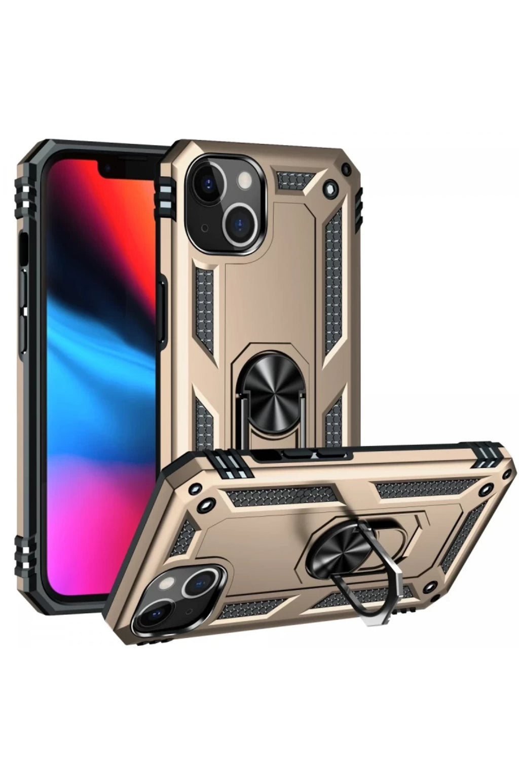 Apple iPhone 14 Uyumlu Kılıf Sofya Yüzüklü Silikon Kapak - Gold