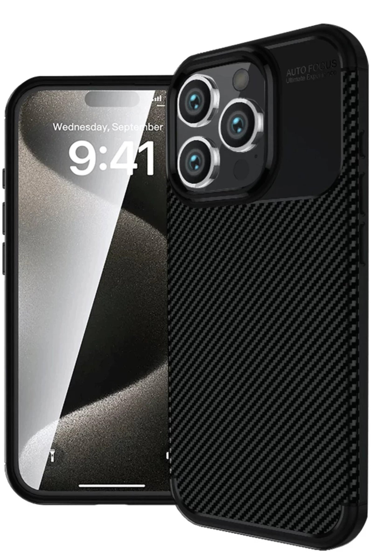 Apple iPhone 16 Pro Uyumlu Kılıf Auto Focus Karbon Kapak - Siyah