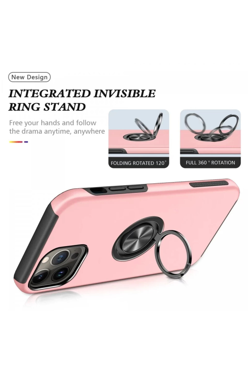 Apple iPhone 13 Pro Uyumlu Kılıf Elit Yüzüklü Kapak - Pembe