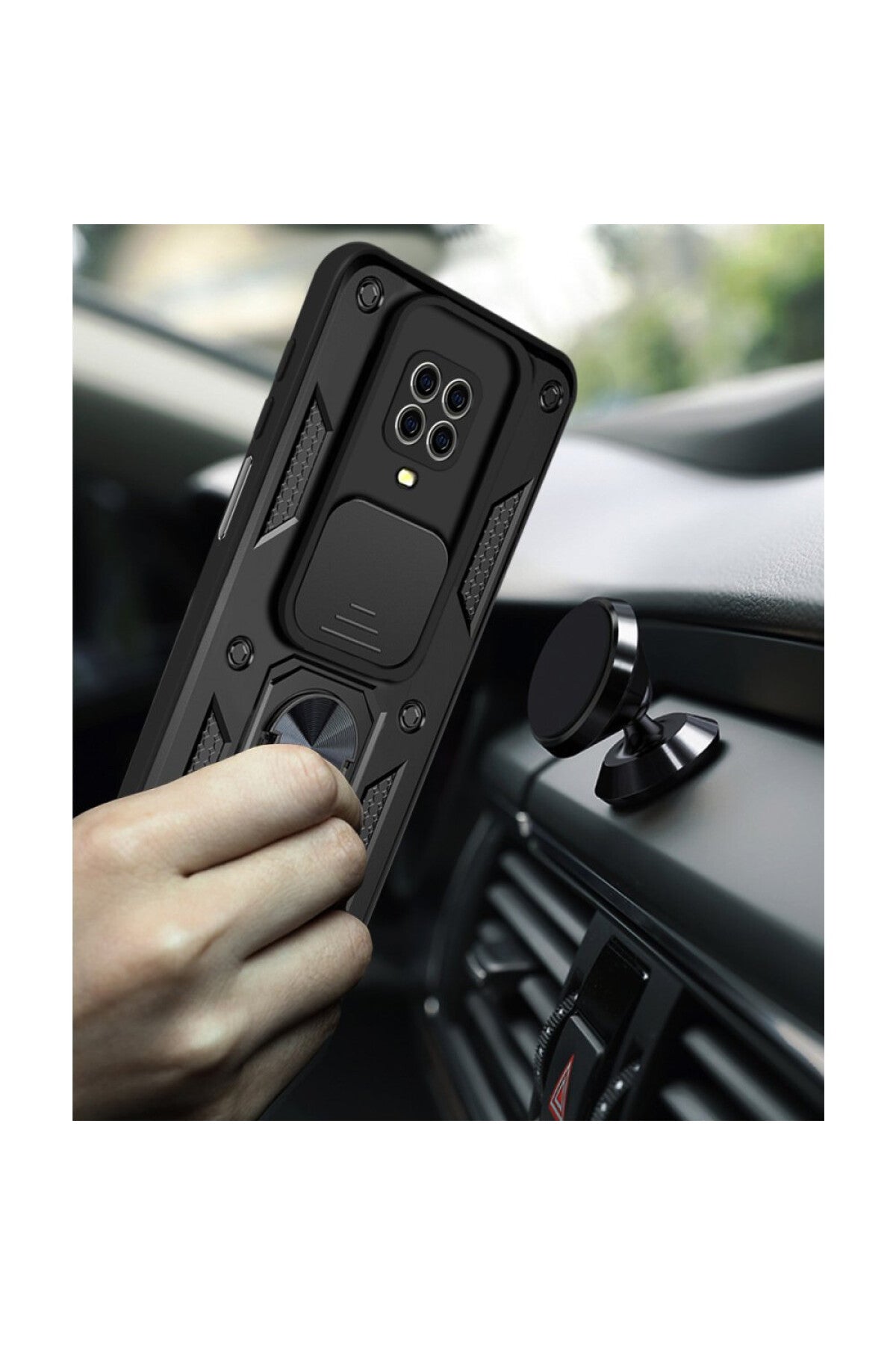 Redmi Note 9 Pro Kılıf Pars Lens Yüzüklü Silikon - Yeşil