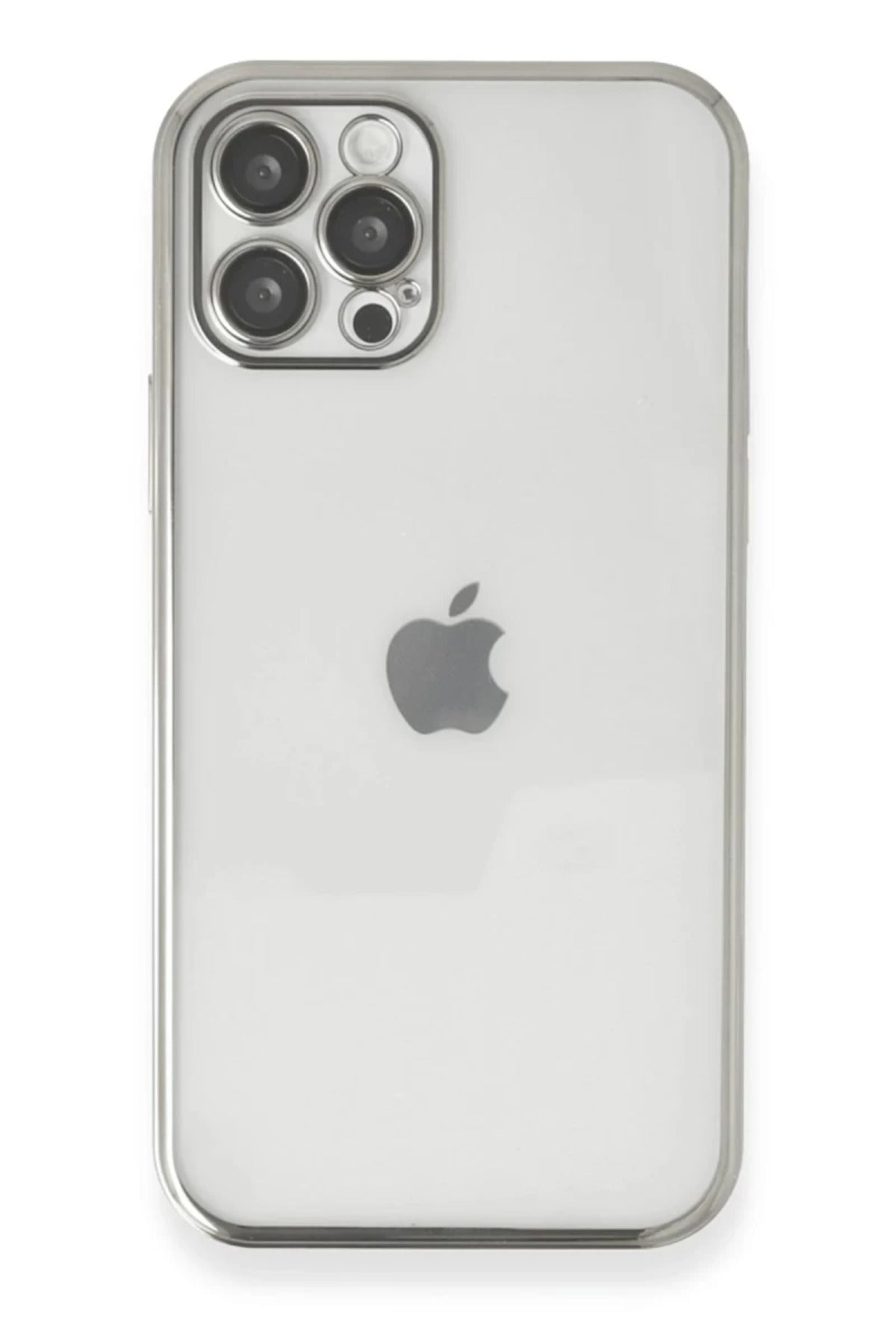 Apple iPhone 12 Pro Uyumlu Kılıf Lensli Silikon - Gümüş