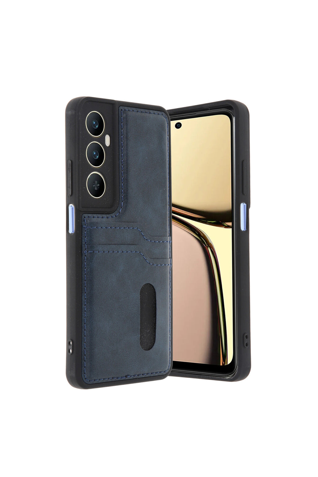 Realme C65 Uyumlu Sara Kartvizitli Deri Kılıf - Lacivert